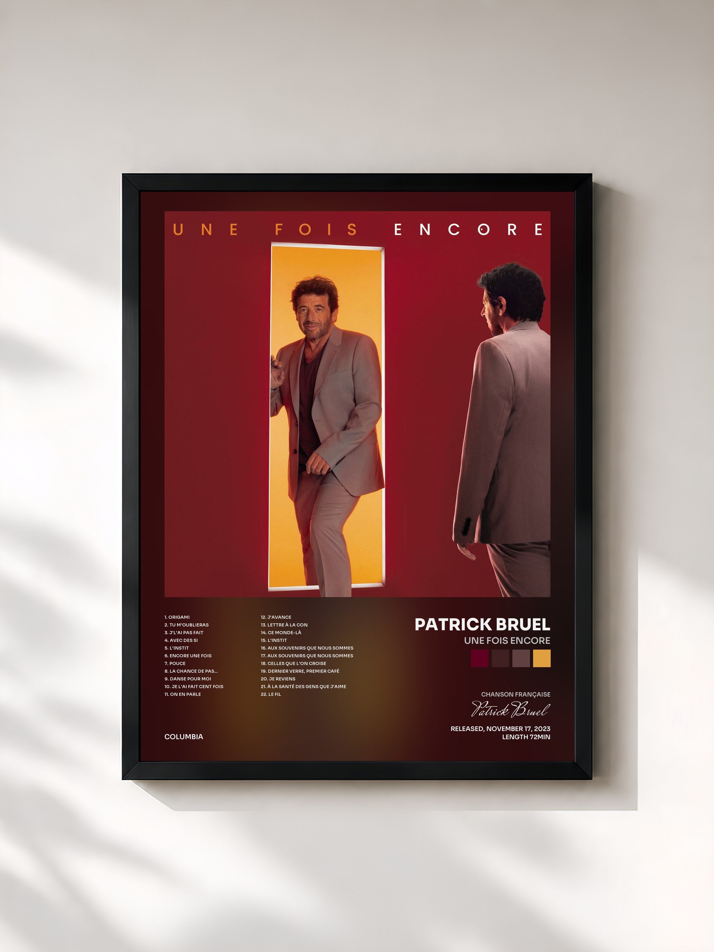 #noir Tableau de l'album Une fois encore de Patrick Bruel, cadre noir, imprimé et encadré en France