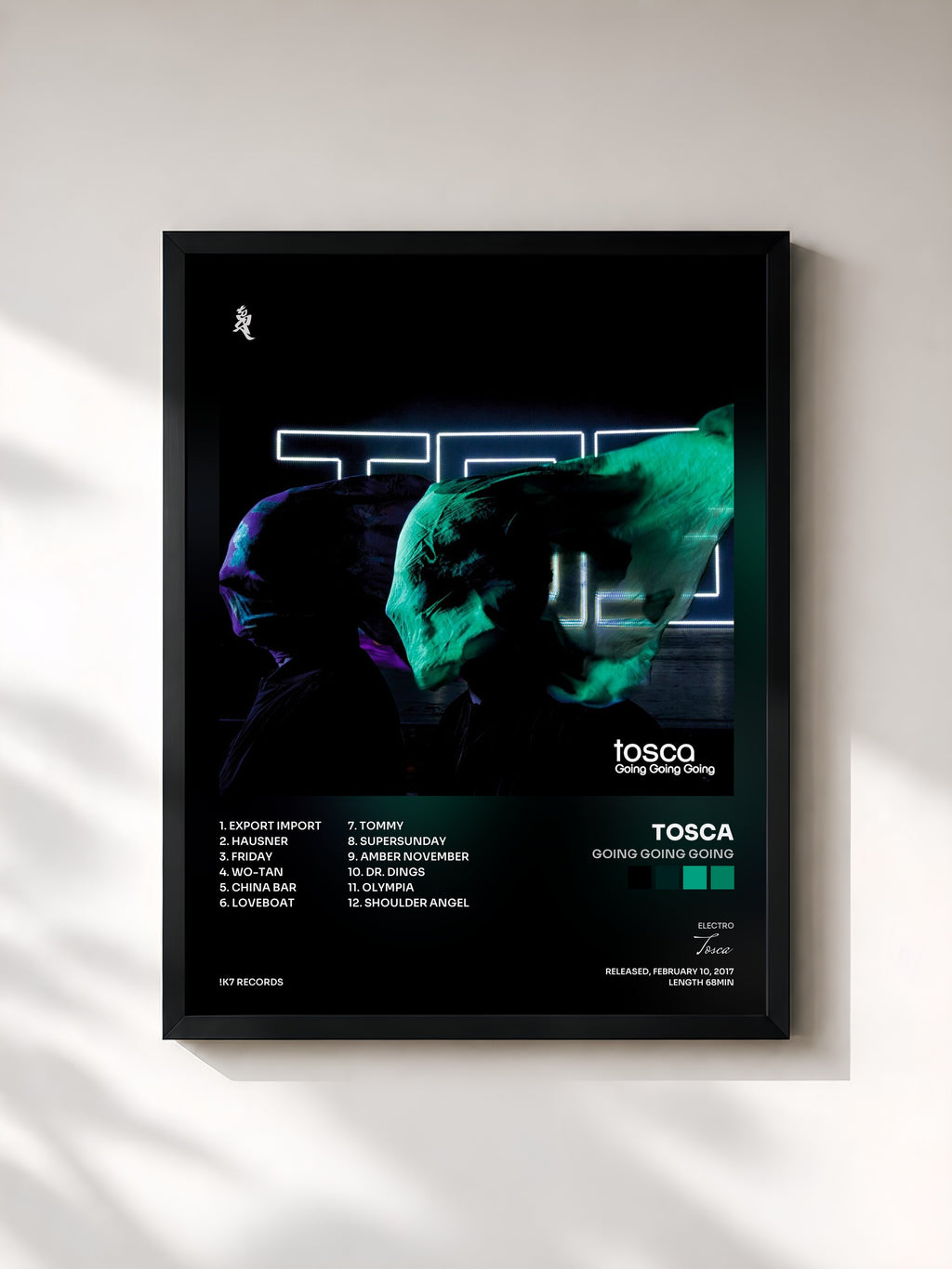 #noir Tableau de l'album Going Going Going de Tosca, cadre noir, imprimé et encadré en France