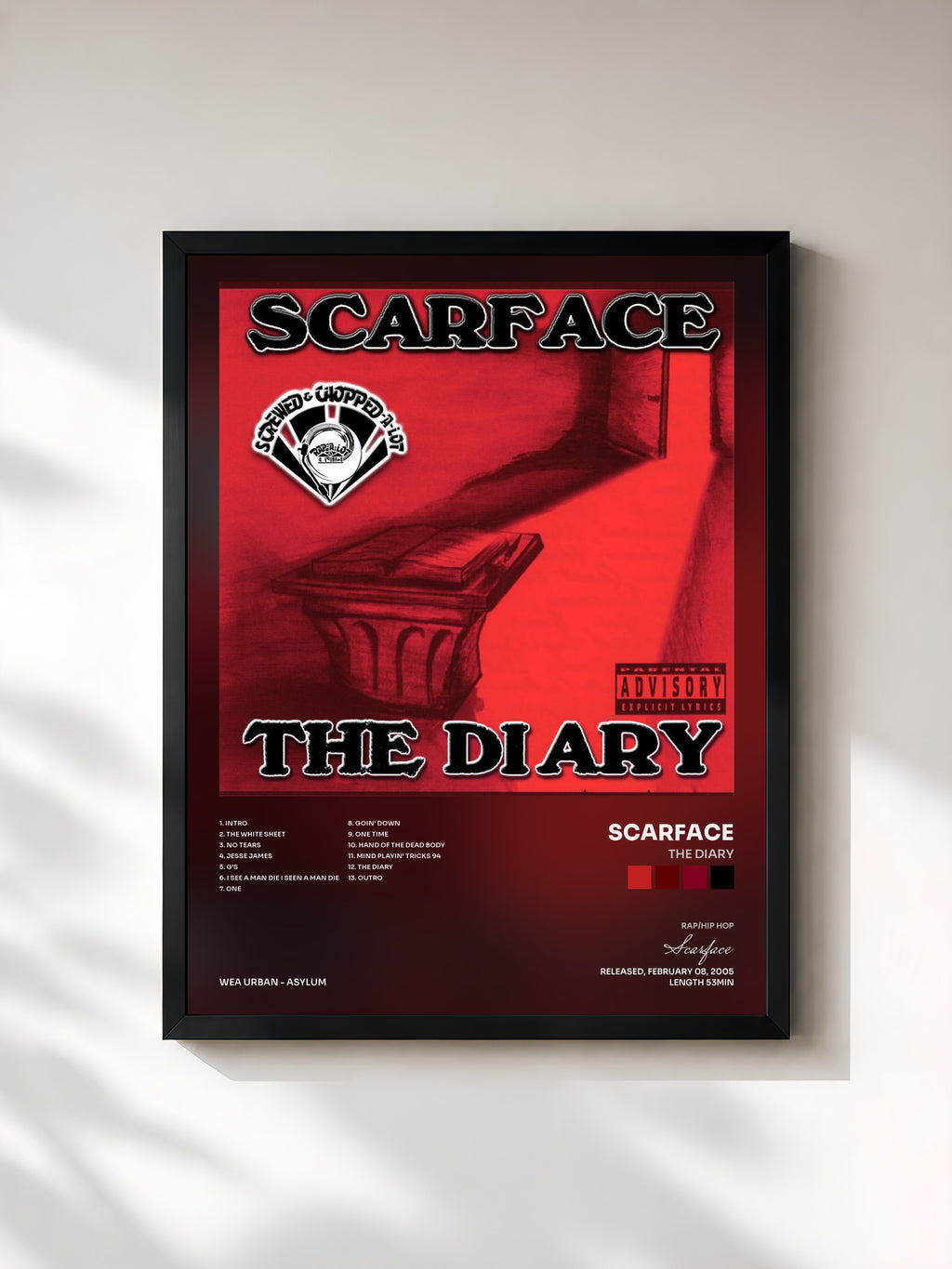 #noir Tableau de l'album The Diary de Scarface, cadre noir, imprimé et encadré en France
