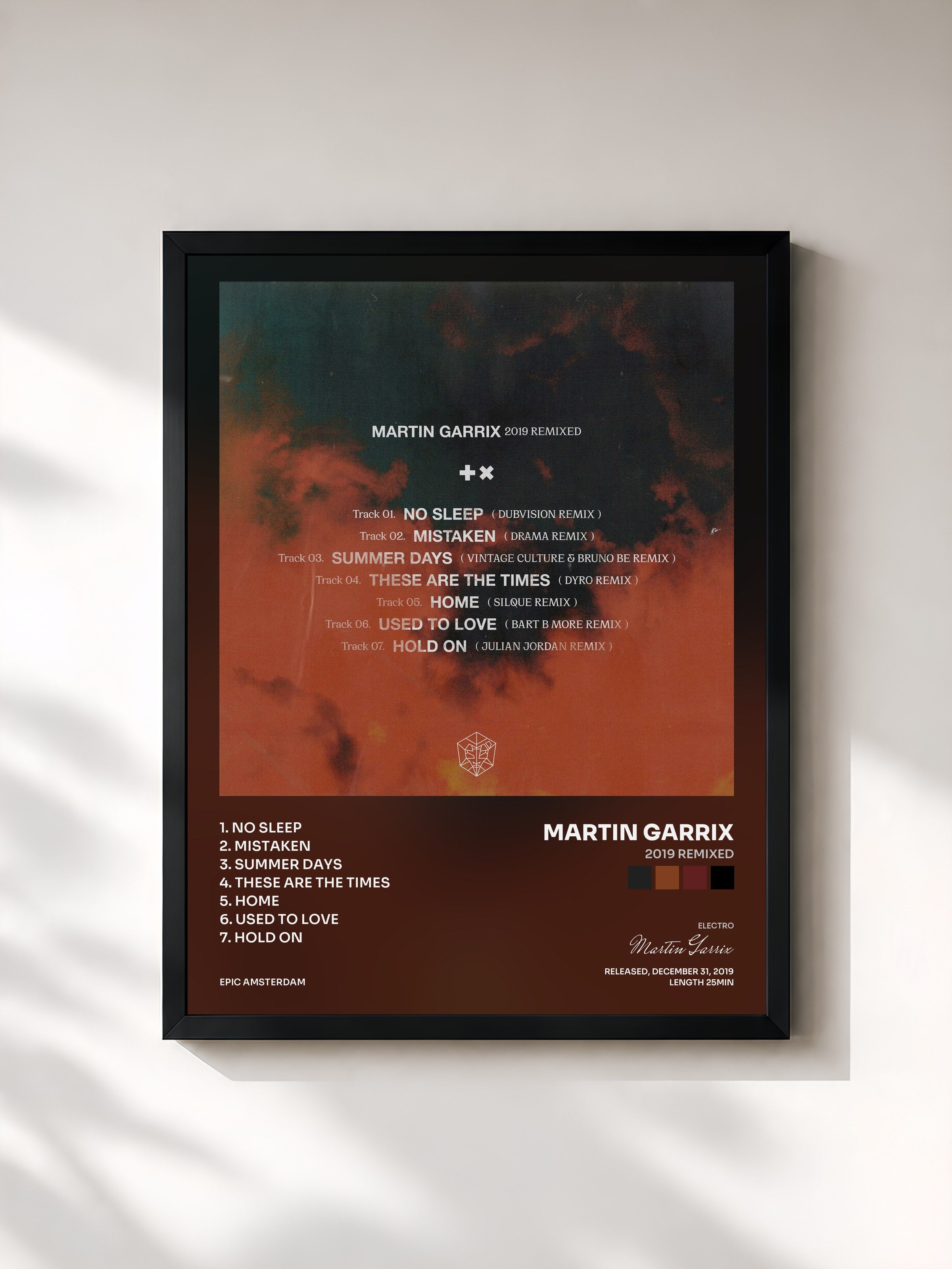 #noir Tableau de l'album 2019 Remixed de Martin Garrix, cadre noir, imprimé et encadré en France