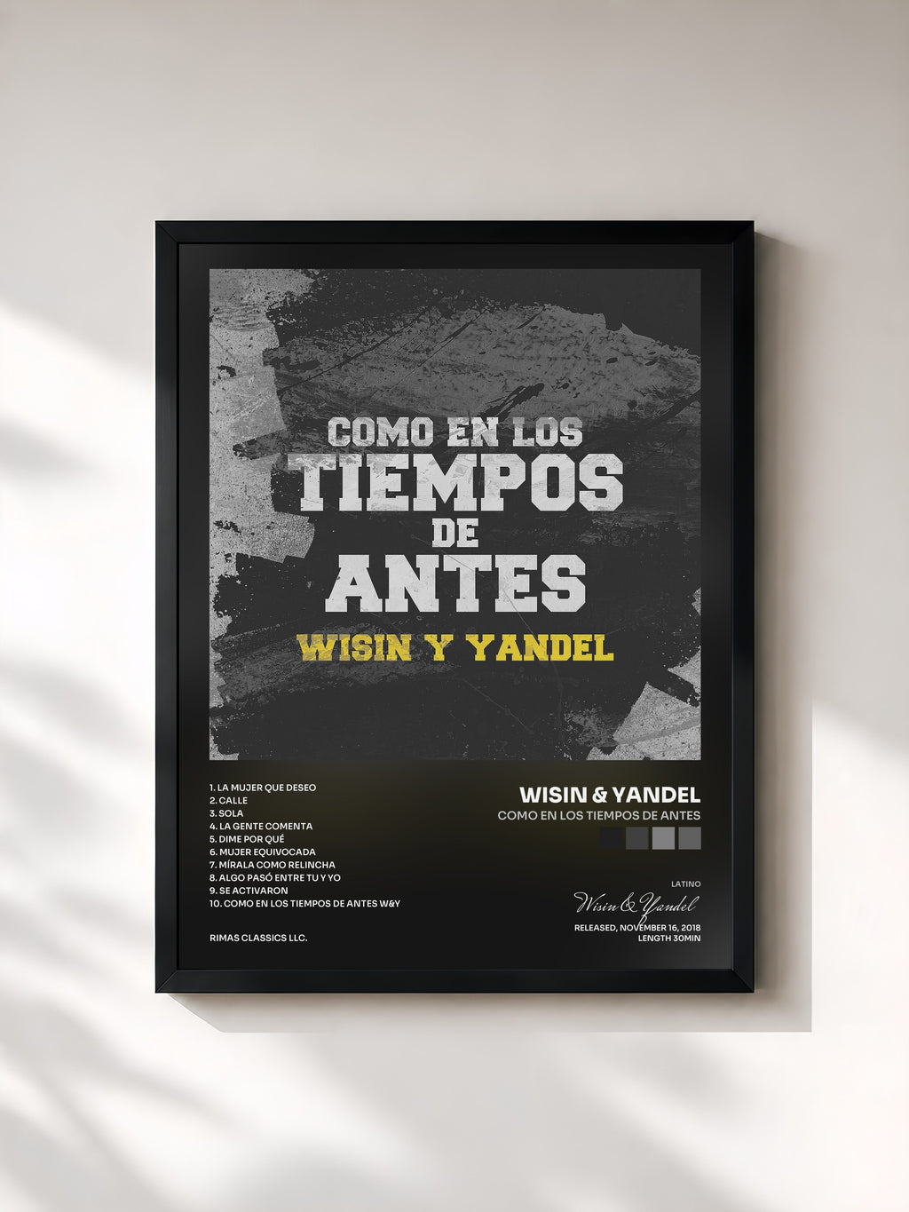 #noir Como en los Tiempos di Antes de Wisin & Yandel in stampa incorniciata, cornice nera, stampata e incorniciata in Francia