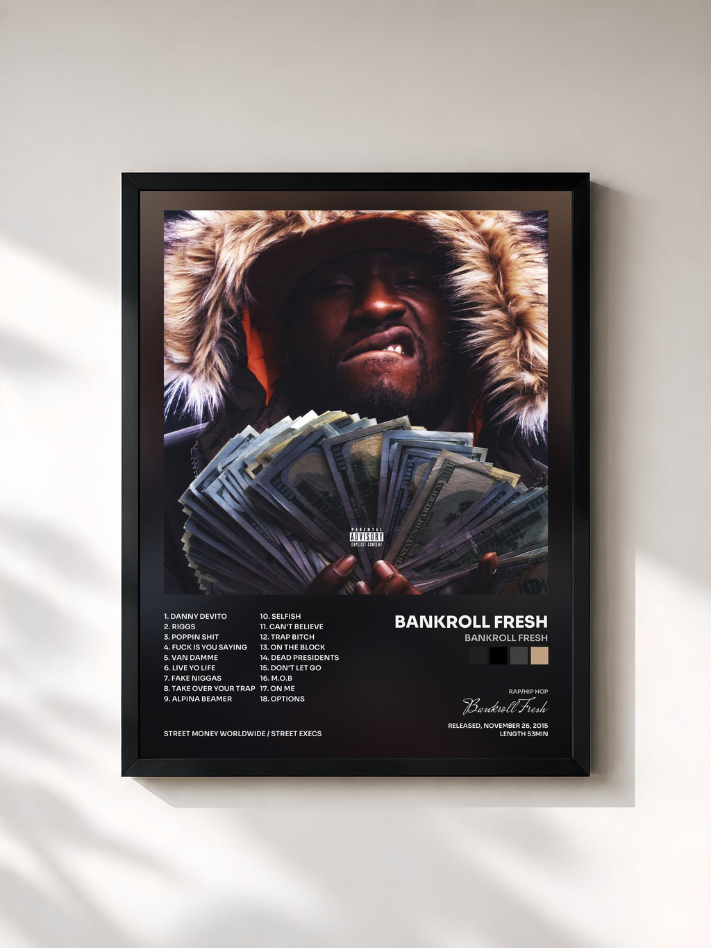 #noir Tableau de l'album Bankroll Fresh de Bankroll Fresh, cadre noir, imprimé et encadré en France