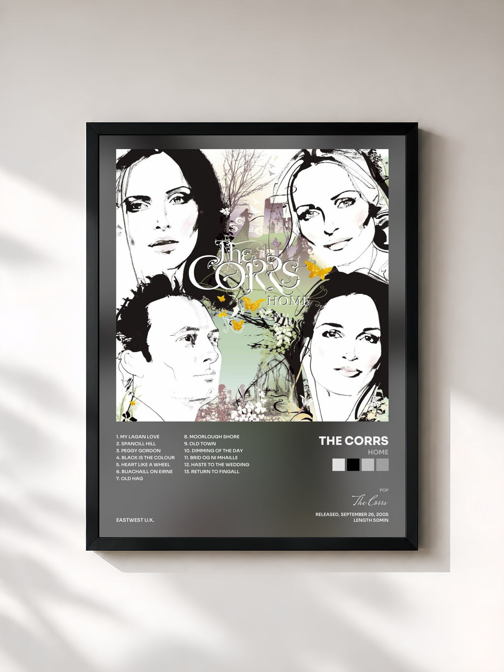 #noir Tableau de l'album Home de The Corrs, cadre noir, imprimé et encadré en France