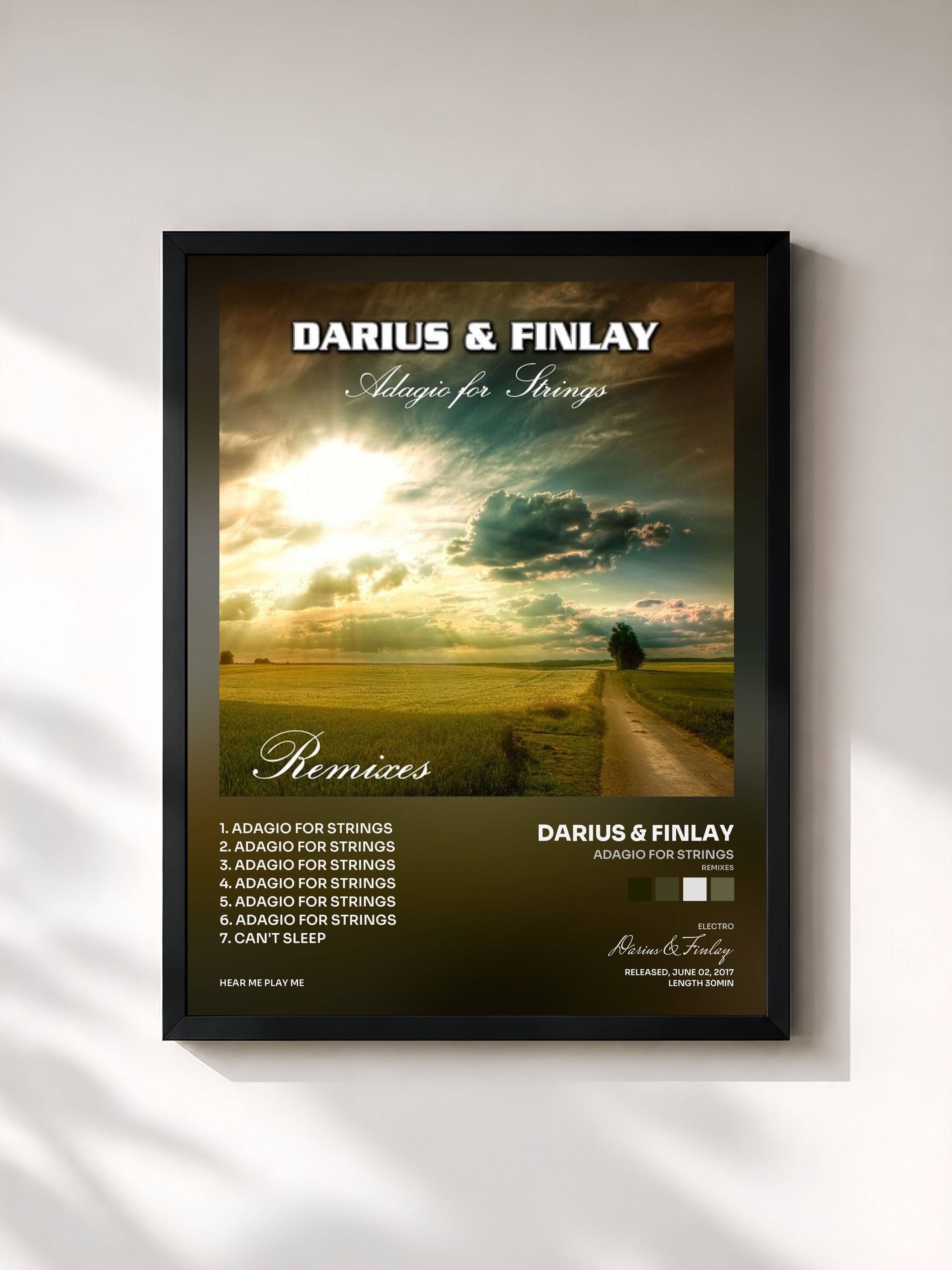 #noir Tableau de l'album Adagio for Strings (Remixes) de Darius & Finlay, cadre noir, imprimé et encadré en France