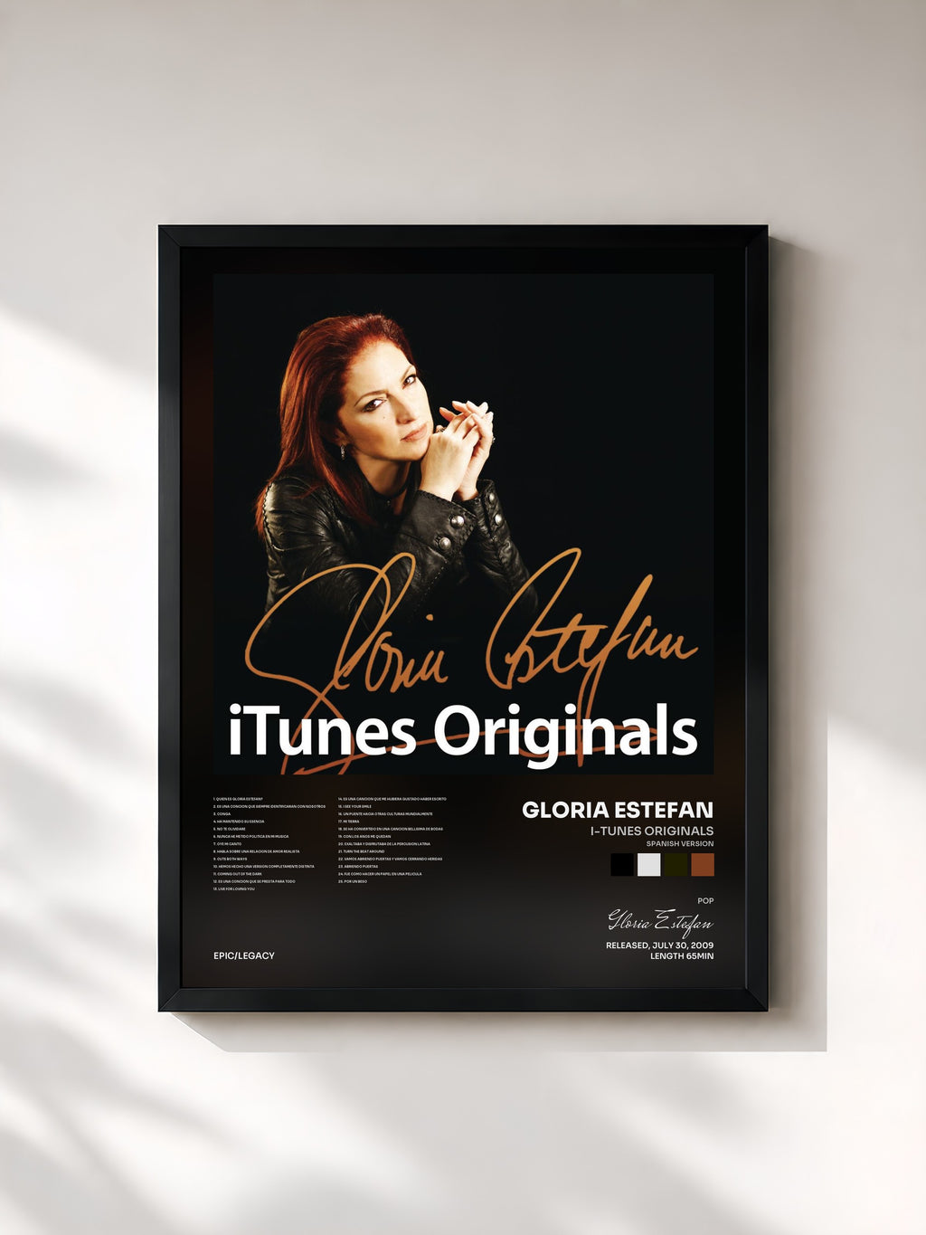 #noir Tableau de l'album I-Tunes Originals (Spanish Version) de Gloria Estefan, cadre noir, imprimé et encadré en France
