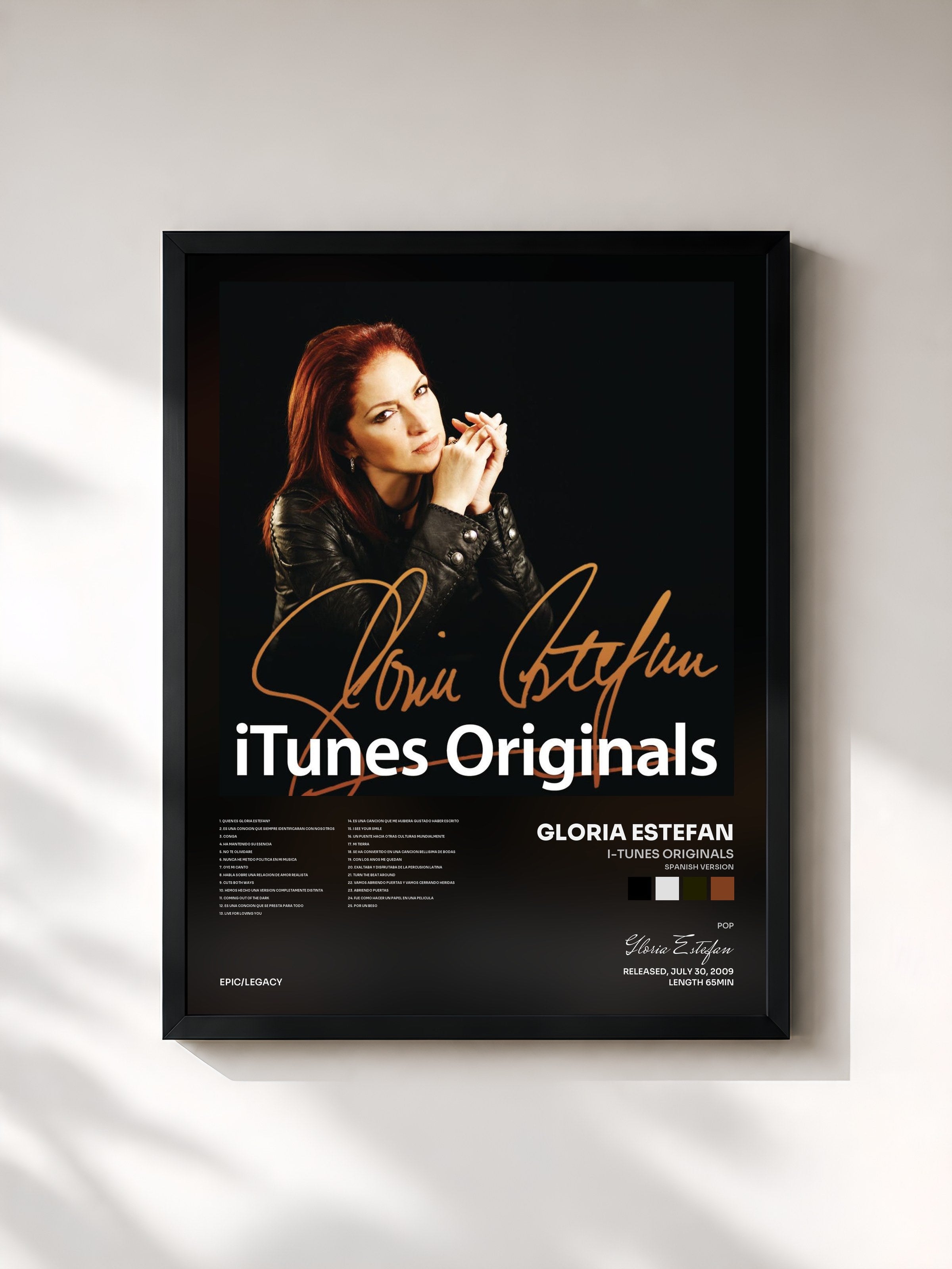 #noir Tableau de l'album I-Tunes Originals (Spanish Version) de Gloria Estefan, cadre noir, imprimé et encadré en France