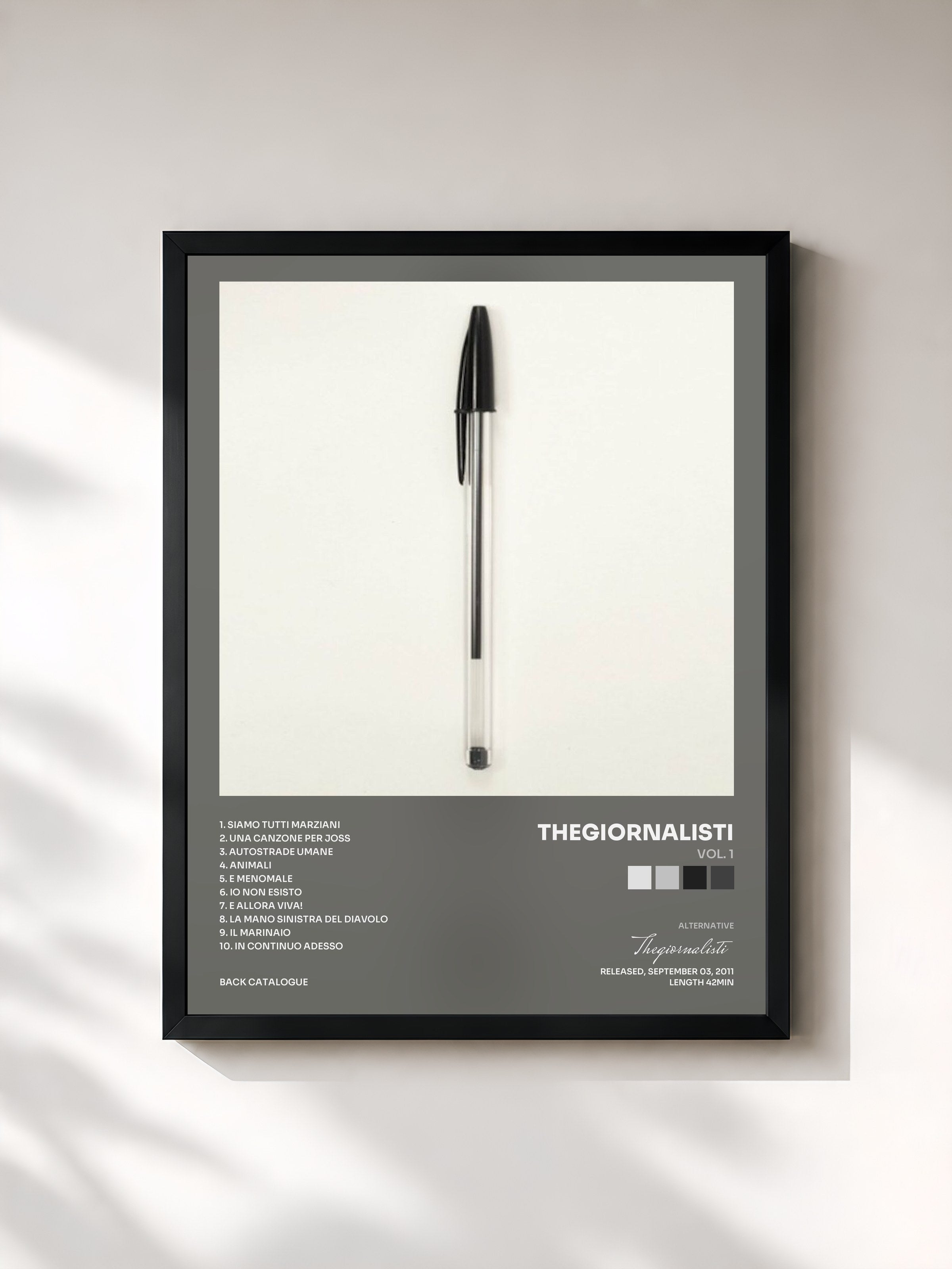 #noir Tableau de l'album Vol. 1 de Thegiornalisti, cadre noir, imprimé et encadré en France