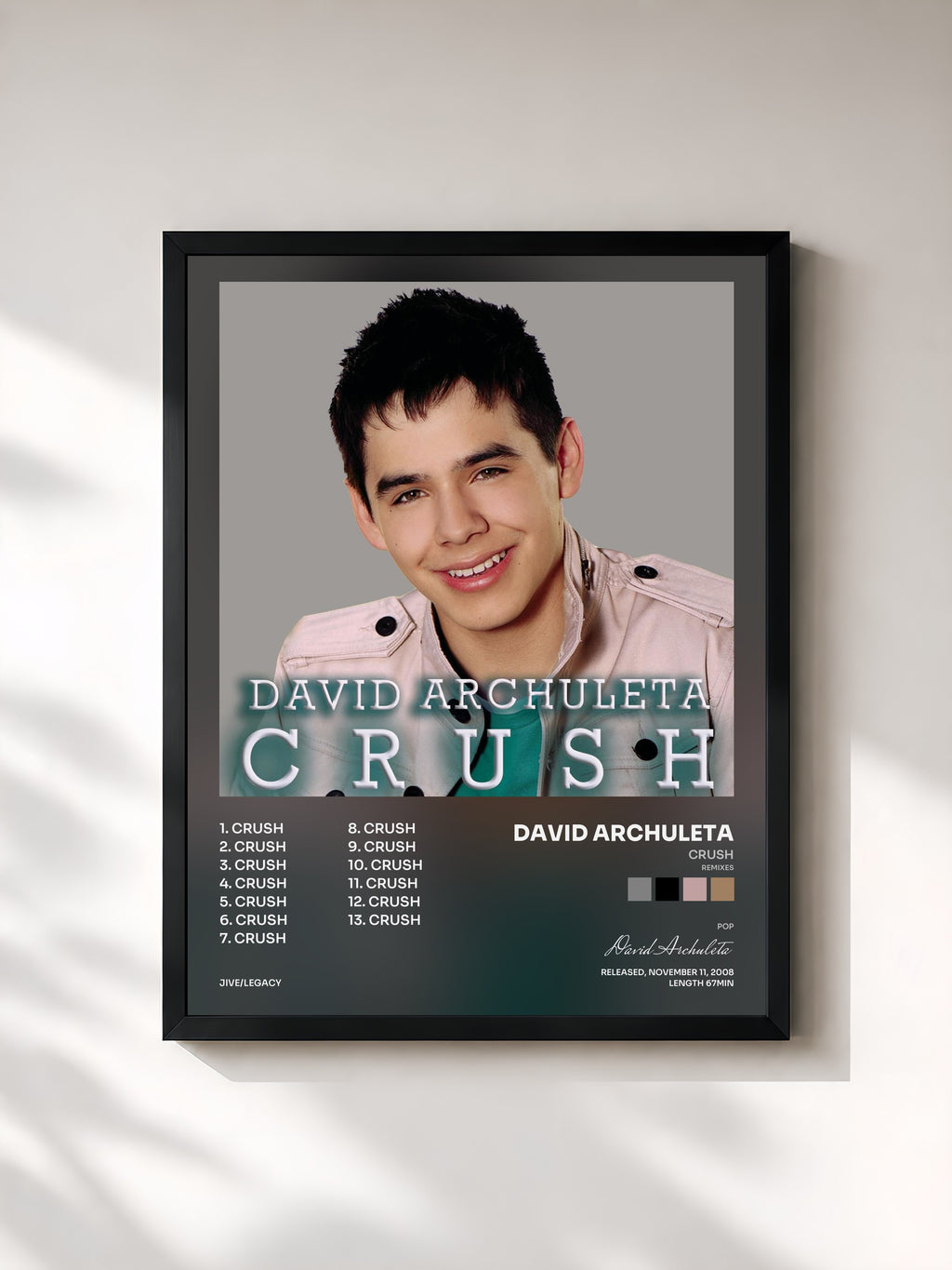 #noir Tableau de l'album Crush (Remixes) de David Archuleta, cadre noir, imprimé et encadré en France