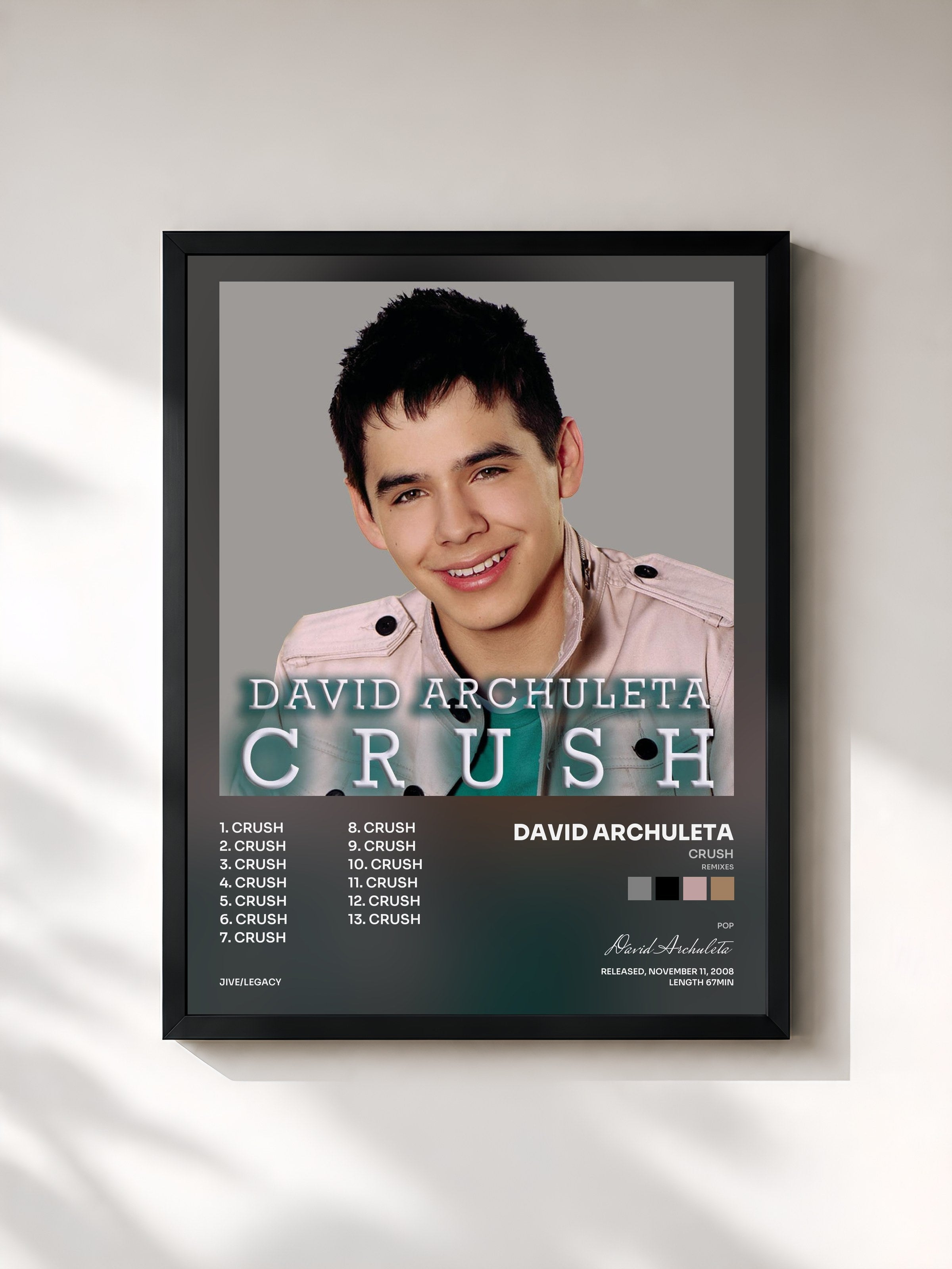 #noir Tableau de l'album Crush (Remixes) de David Archuleta, cadre noir, imprimé et encadré en France