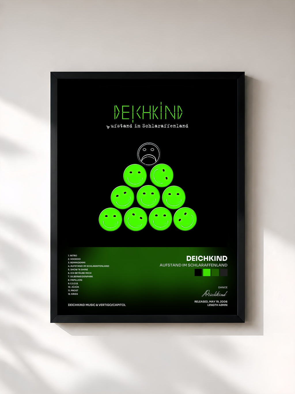 #noir Tableau de l'album Aufstand im Schlaraffenland de Deichkind, cadre noir, imprimé et encadré en France