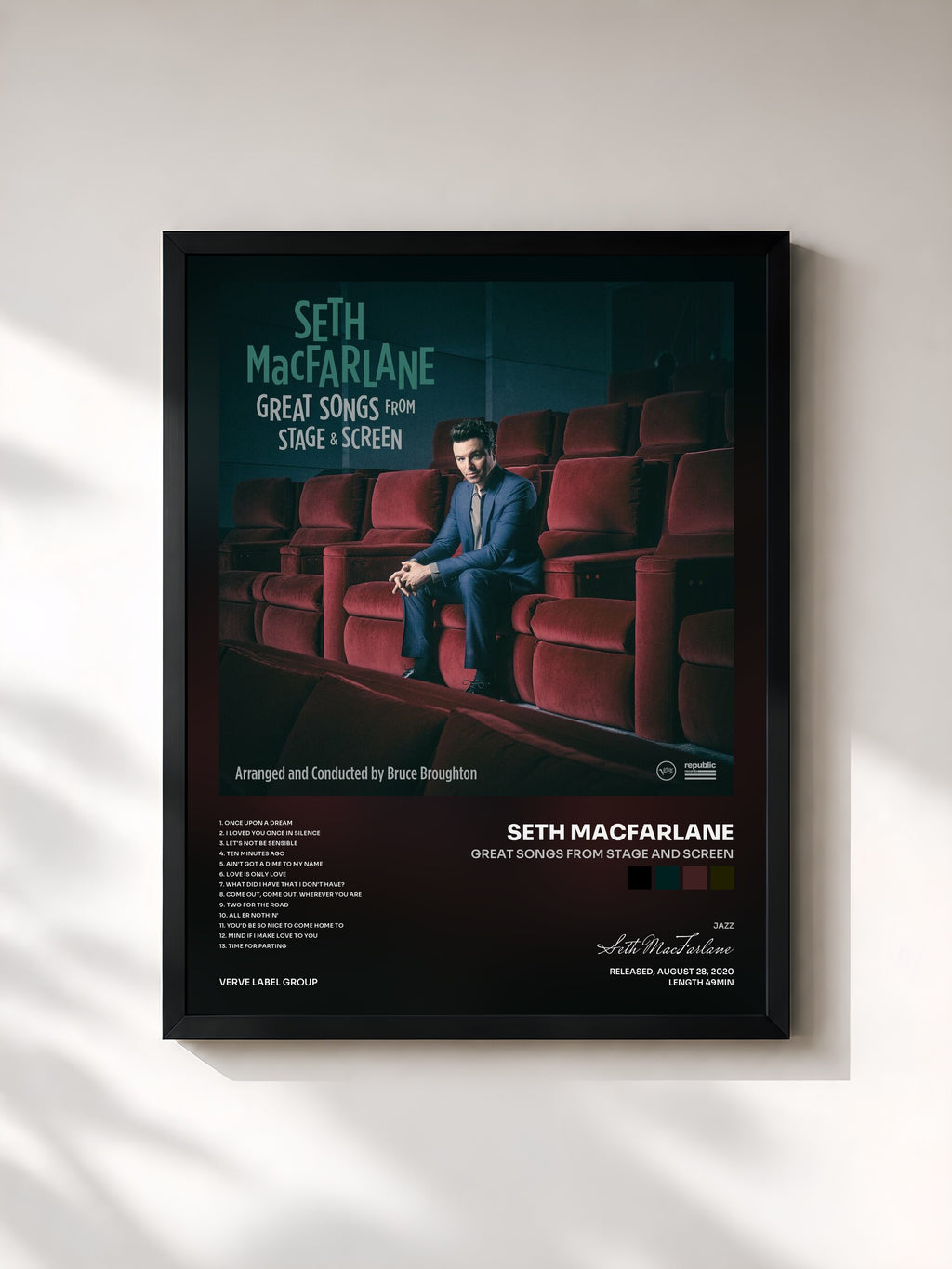 #noir Tableau de l'album Great Songs From Stage And Screen de Seth MacFarlane, cadre noir, imprimé et encadré en France