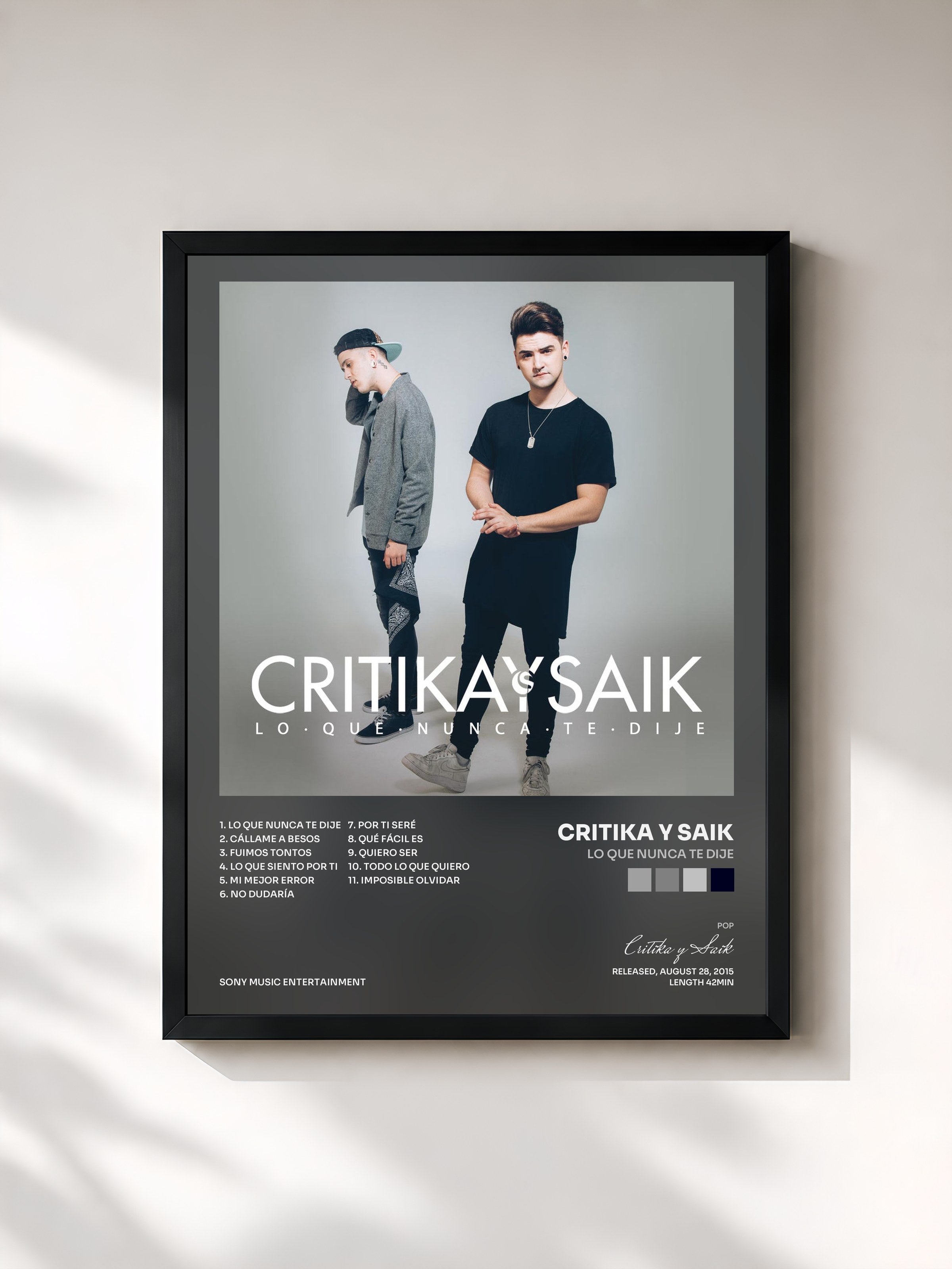 #noir Tableau de l'album Lo Que Nunca Te Dije de Critika y Saik, cadre noir, imprimé et encadré en France