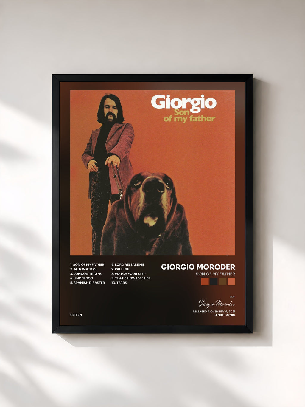 #noir Tableau de l'album Son Of My Father de Giorgio Moroder, cadre noir, imprimé et encadré en France