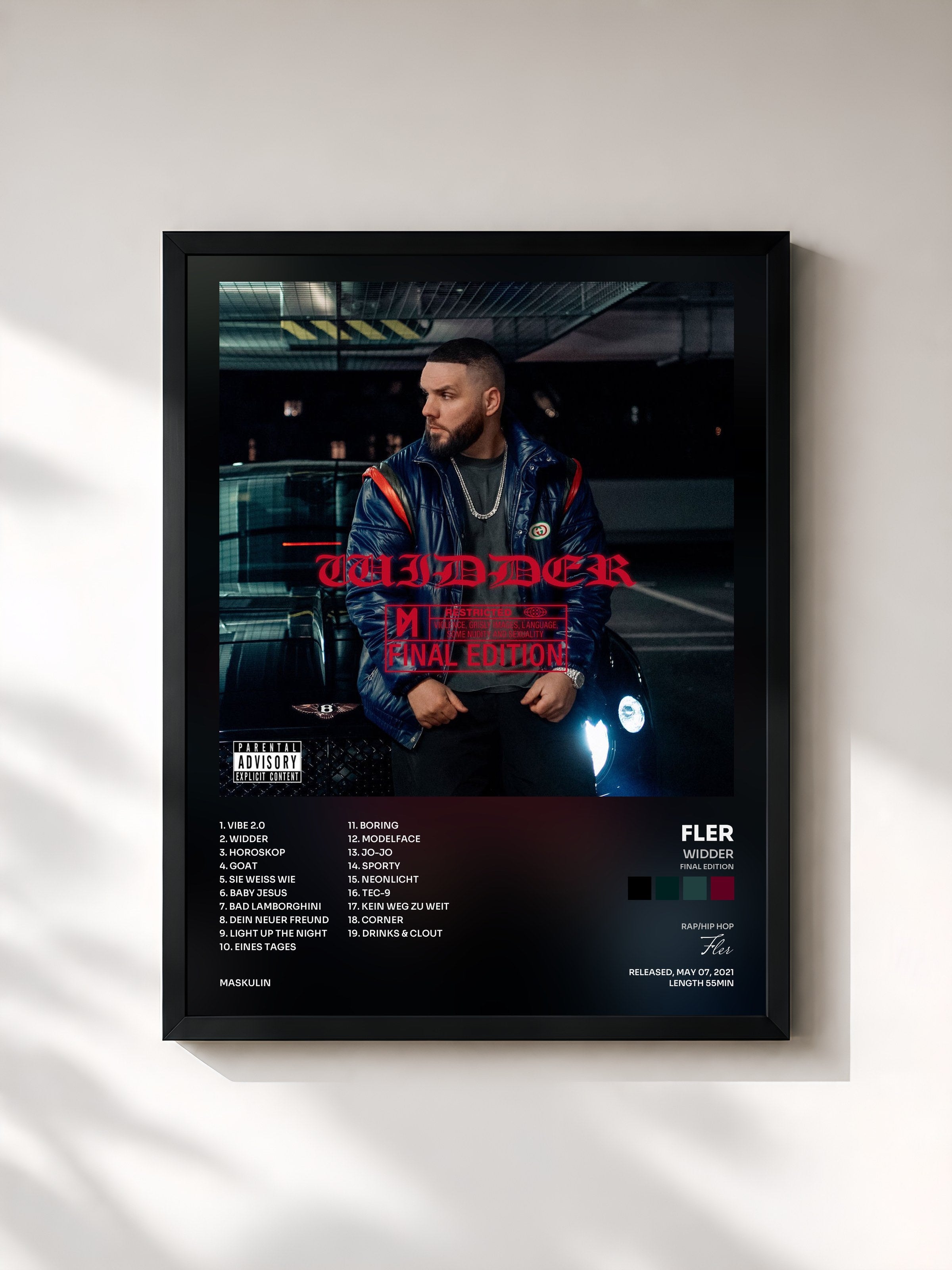 #noir Tableau de l'album WIDDER (FINAL EDITION) de Fler, cadre noir, imprimé et encadré en France