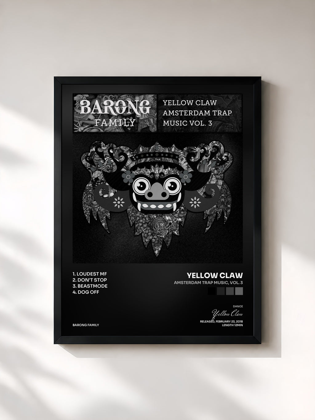 #noir Tableau de l'album Amsterdam Trap Music, Vol. 3 de Yellow Claw, cadre noir, imprimé et encadré en France