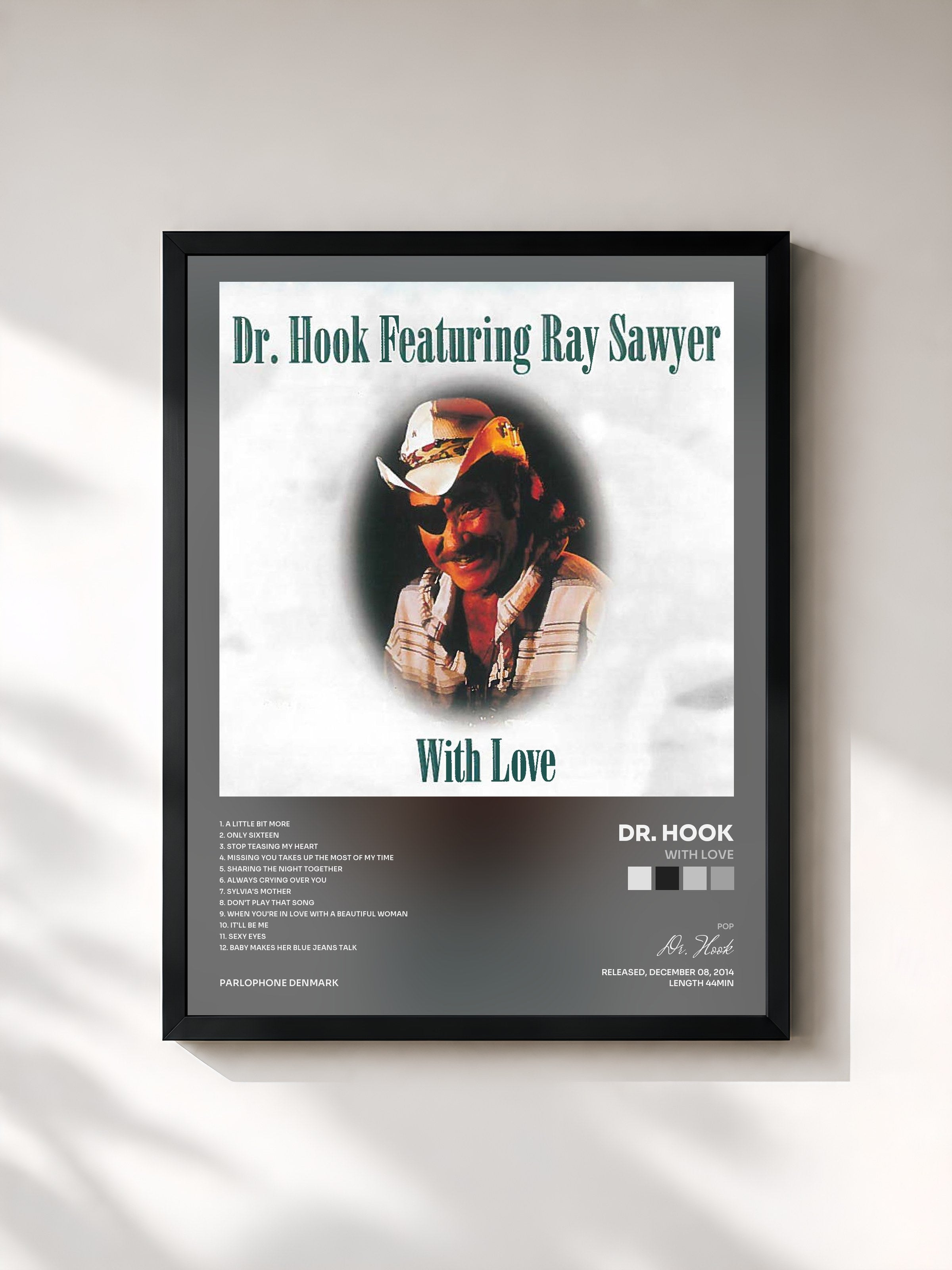 #noir Tableau de l'album With Love de Dr. Hook, cadre noir, imprimé et encadré en France