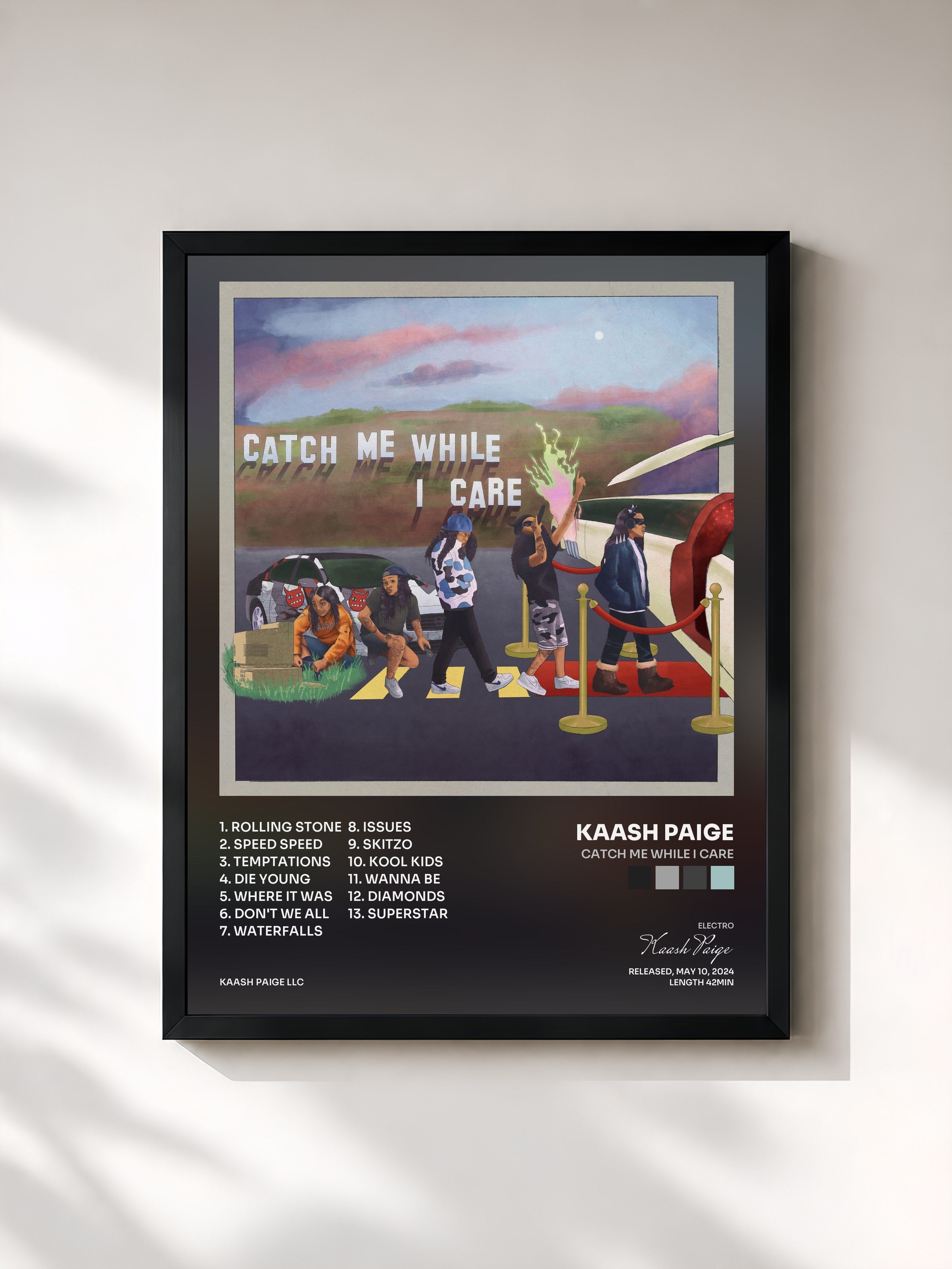 #noir Tableau de l'album Catch Me While I Care de Kaash Paige, cadre noir, imprimé et encadré en France