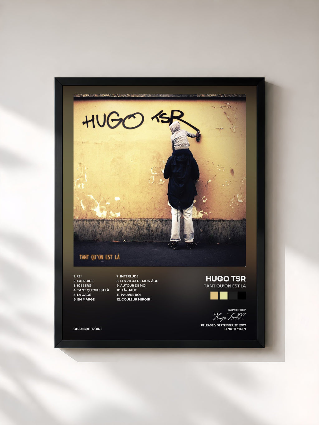 #noir Tableau de l'album Tant qu'on est là de Hugo TSR, cadre noir, imprimé et encadré en France