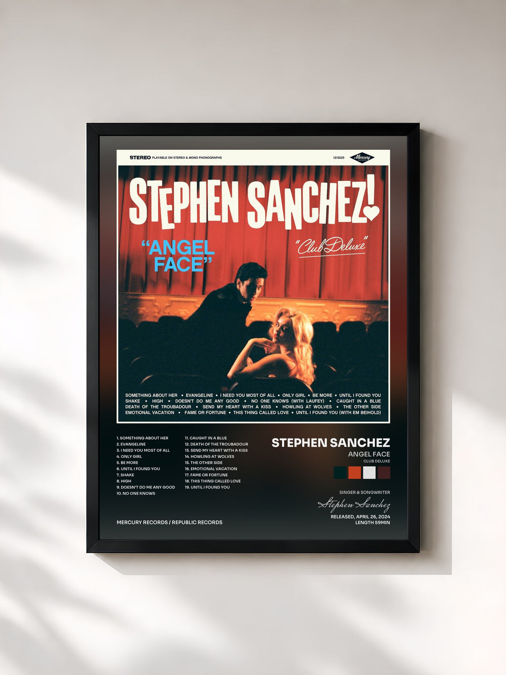 #noir Angel Face (Club Deluxe) by Stephen Sanchez as a framed art print, black frame, printed and framed in France