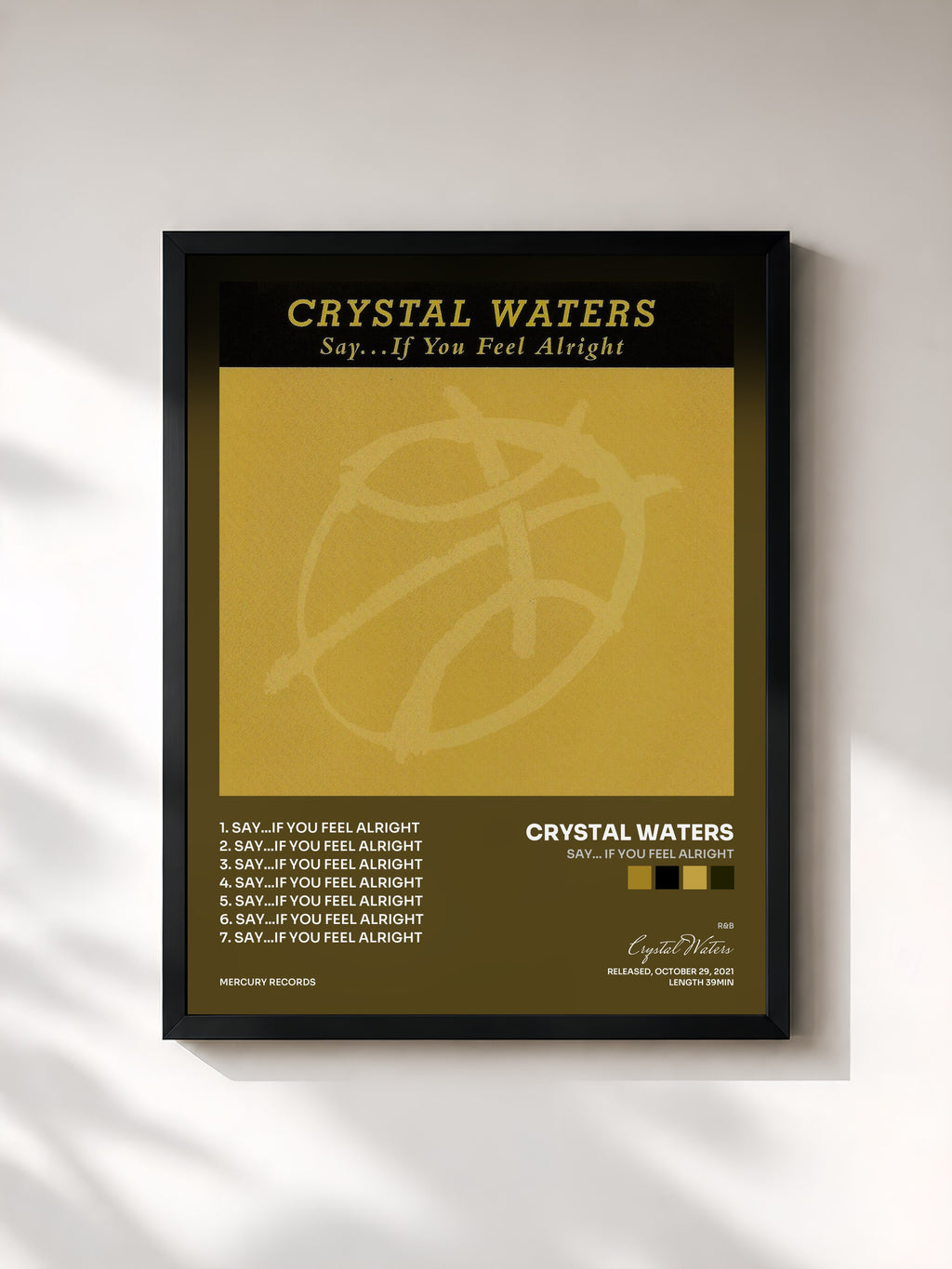 #noir Tableau de l'album Say... If You Feel Alright de Crystal Waters, cadre noir, imprimé et encadré en France