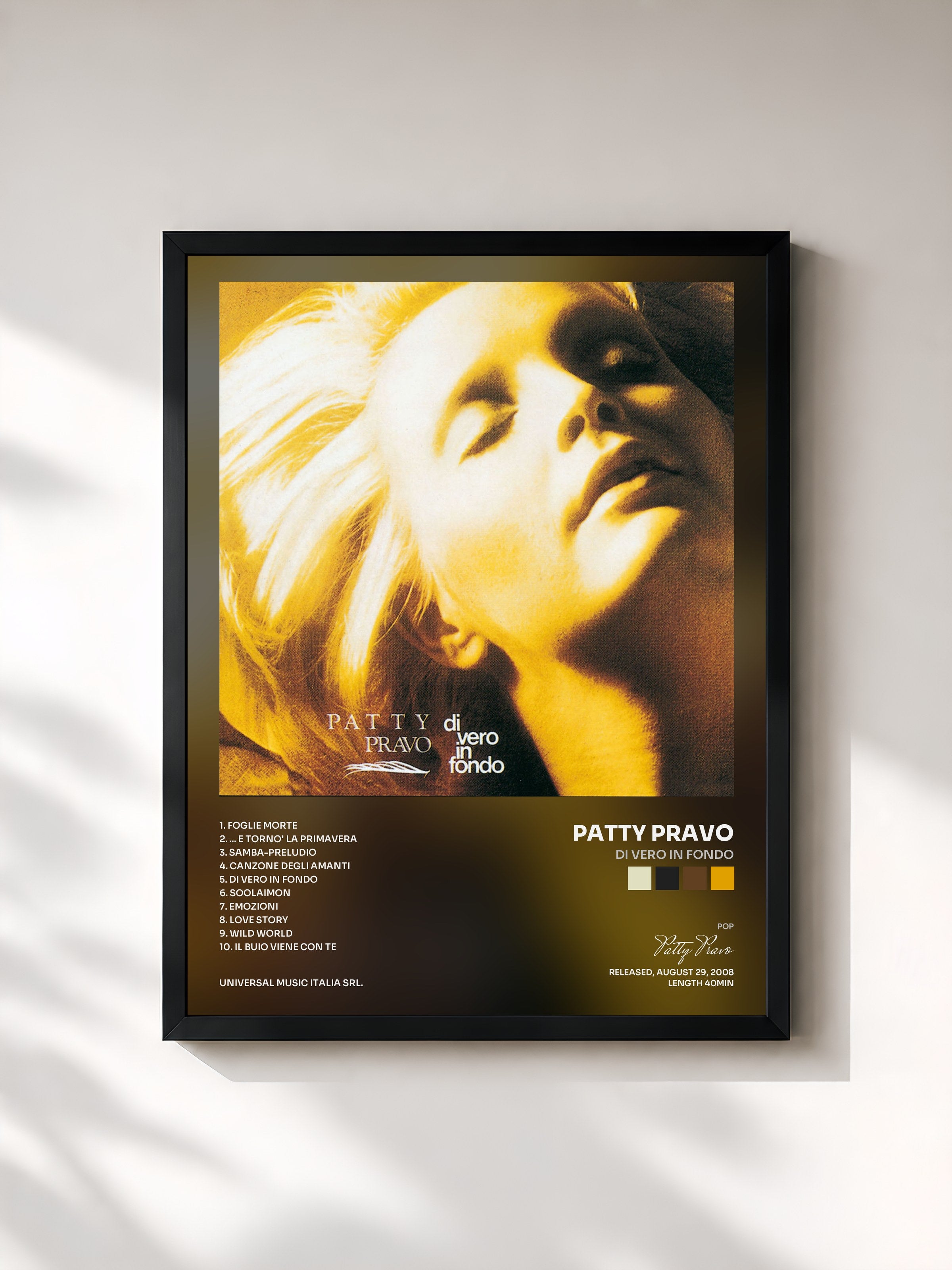 #noir Tableau de l'album Di Vero In Fondo de Patty Pravo, cadre noir, imprimé et encadré en France
