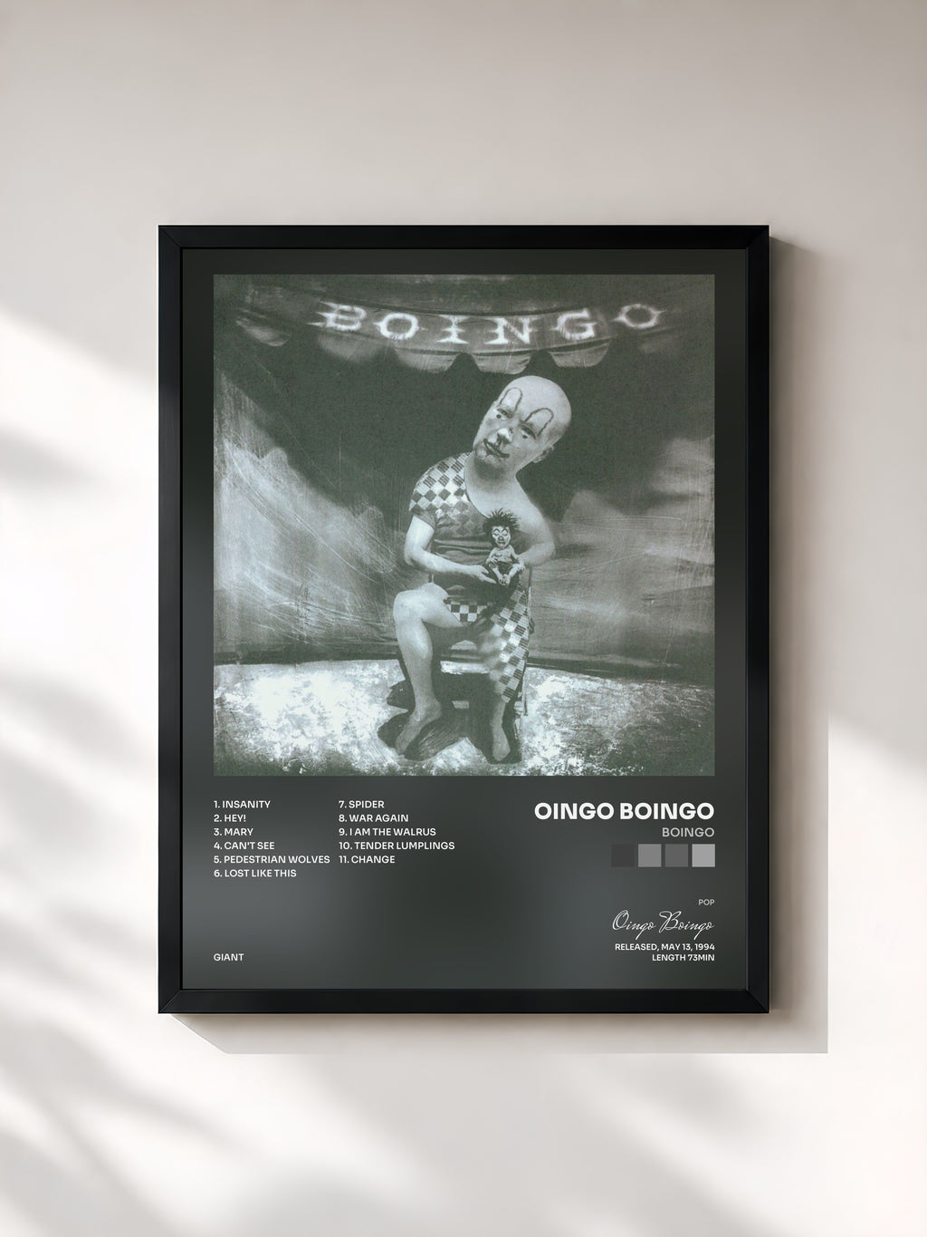 #noir Tableau de l'album Boingo de Oingo Boingo, cadre noir, imprimé et encadré en France