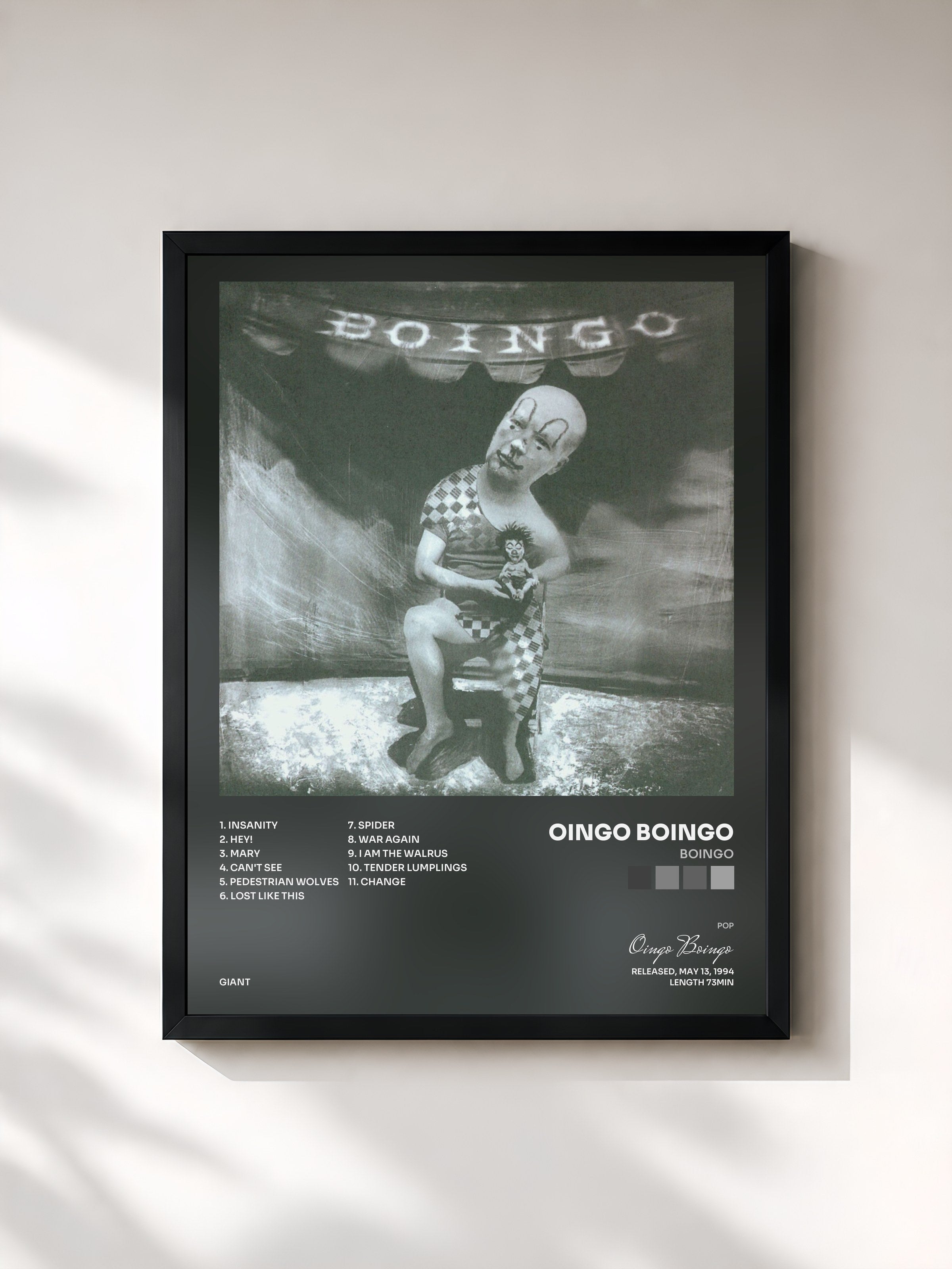 #noir Tableau de l'album Boingo de Oingo Boingo, cadre noir, imprimé et encadré en France