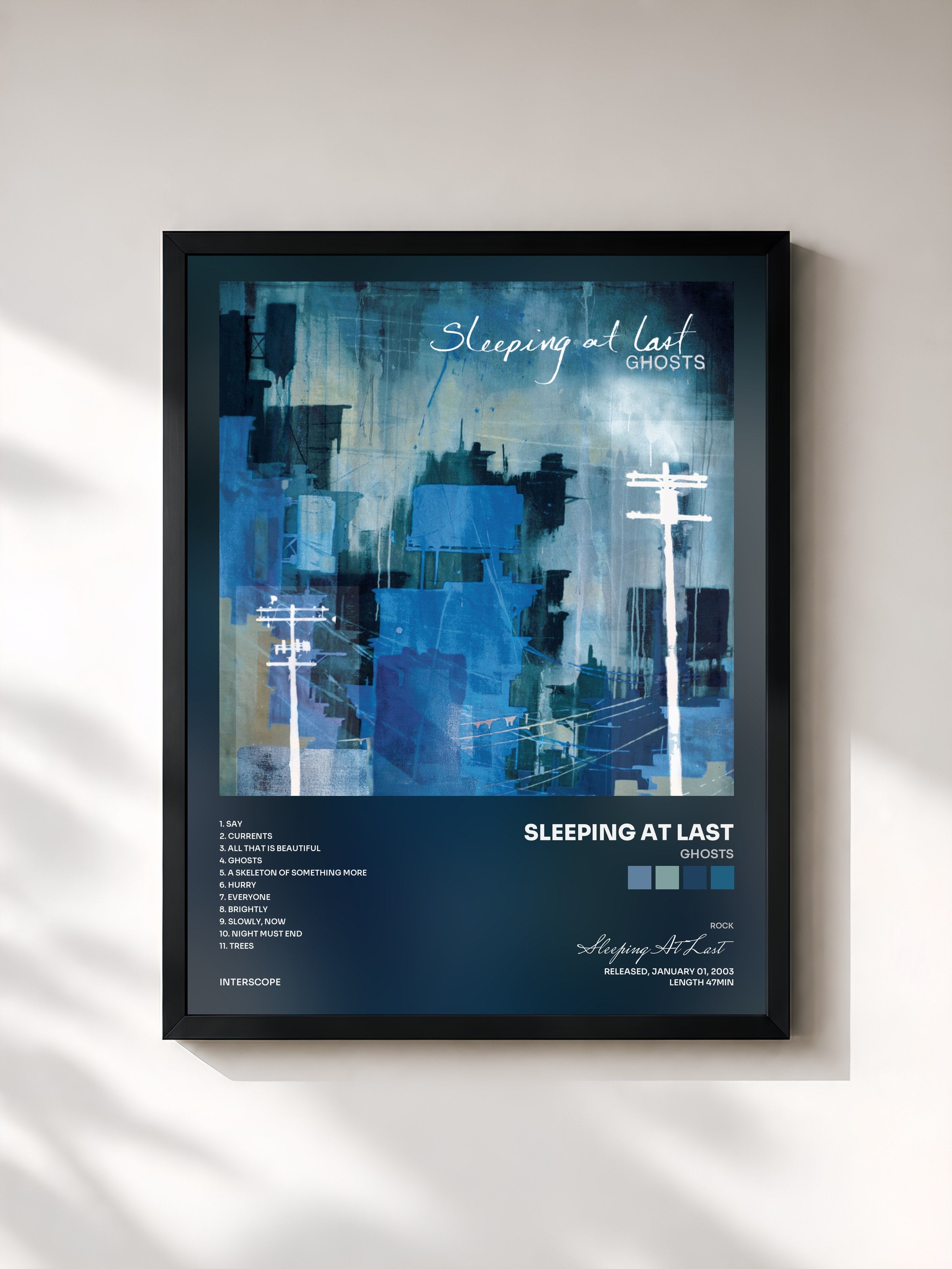 #noir Tableau de l'album Ghosts de Sleeping At Last, cadre noir, imprimé et encadré en France
