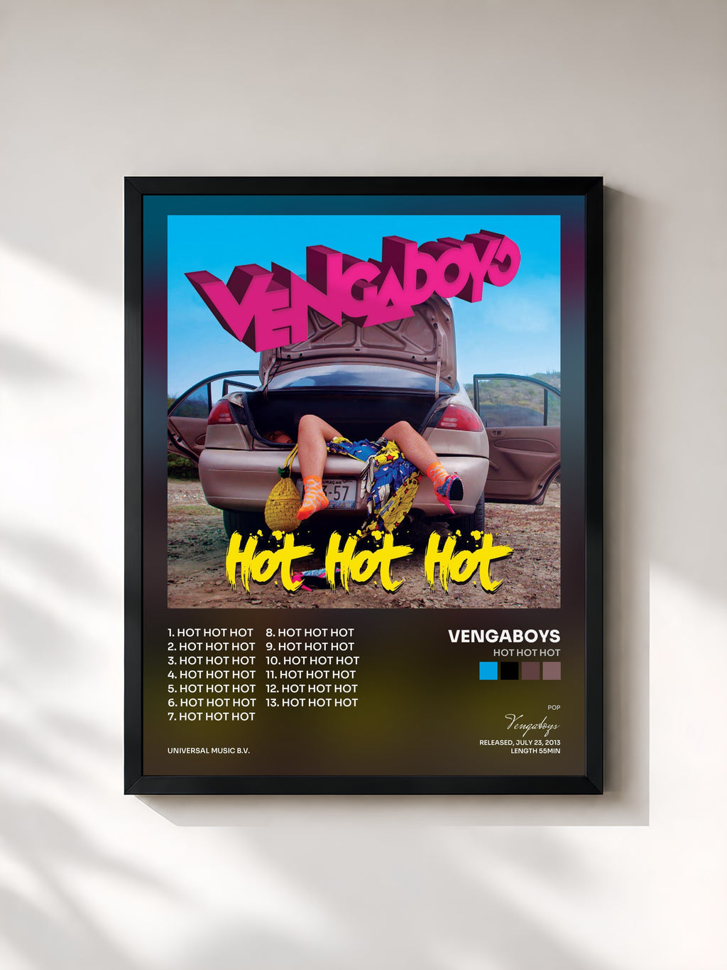 #noir Tableau de l'album Hot Hot Hot de Vengaboys, cadre noir, imprimé et encadré en France