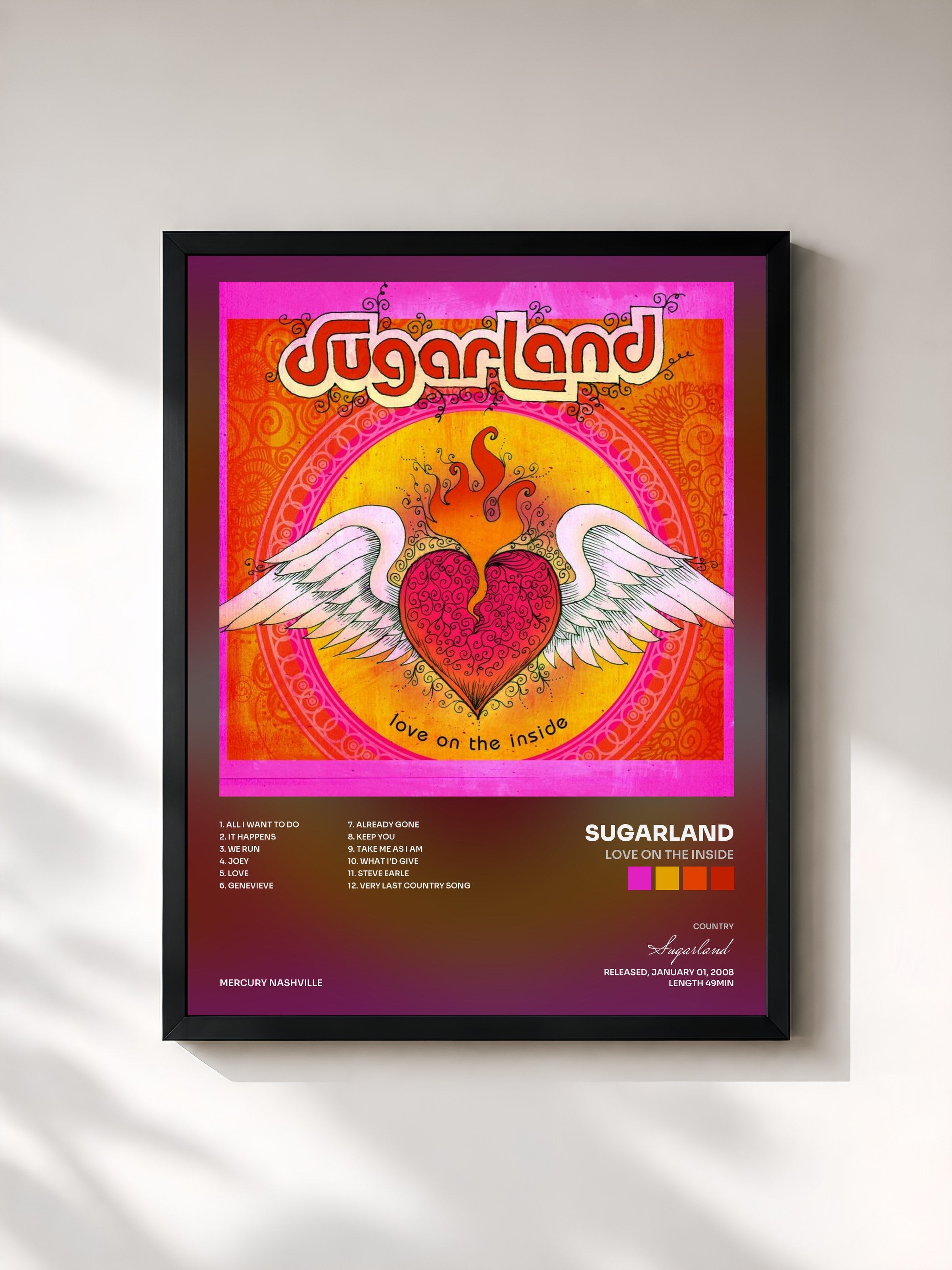 #noir Tableau de l'album Love On The Inside de Sugarland, cadre noir, imprimé et encadré en France