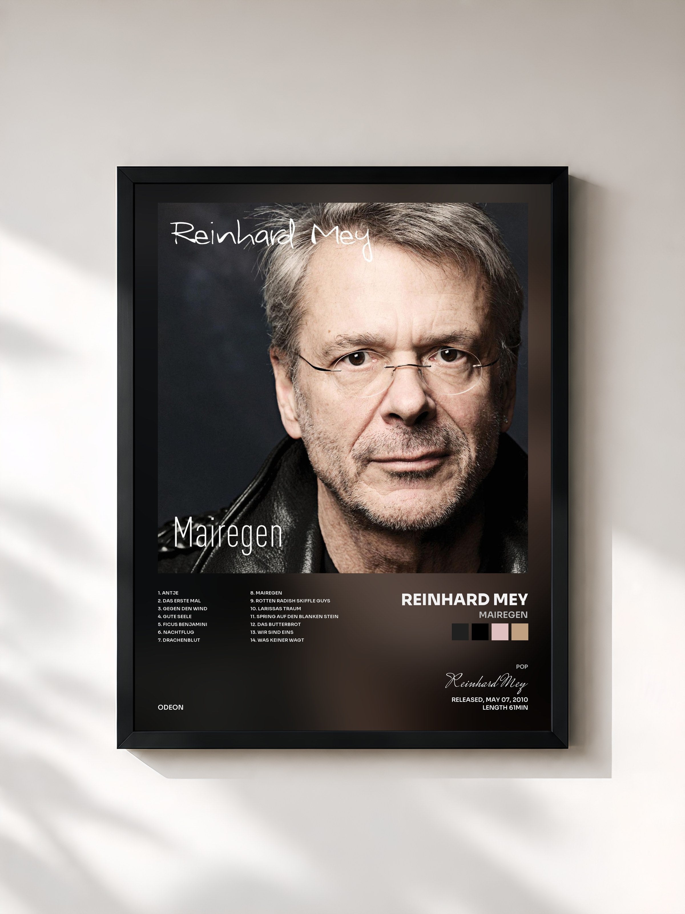 #noir Tableau de l'album Mairegen de Reinhard Mey, cadre noir, imprimé et encadré en France