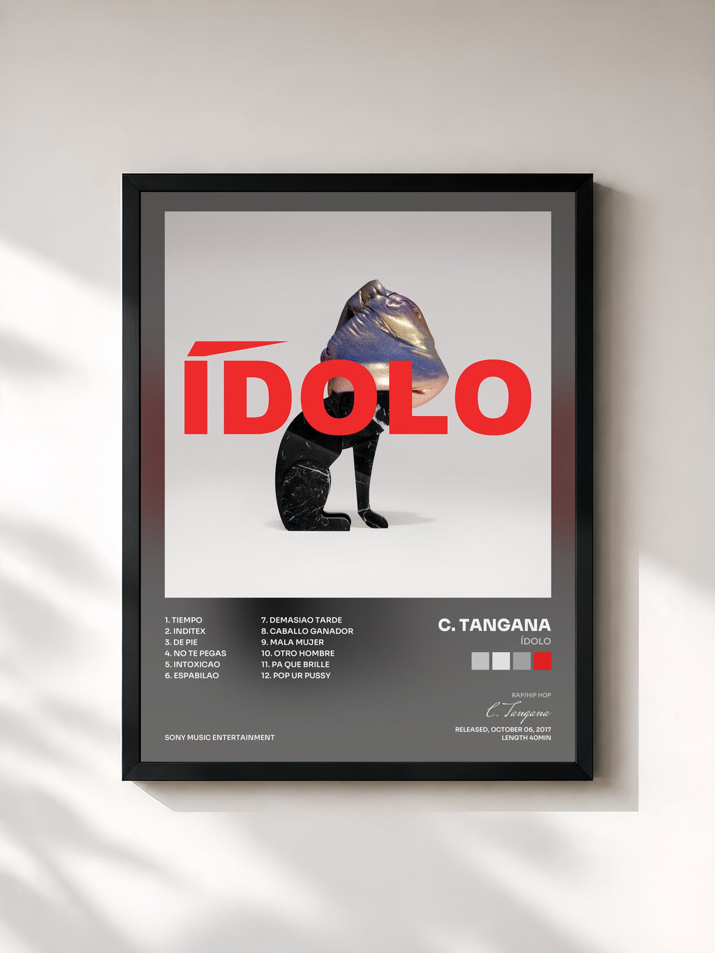 #noir Tableau de l'album Ídolo de C. Tangana, cadre noir, imprimé et encadré en France