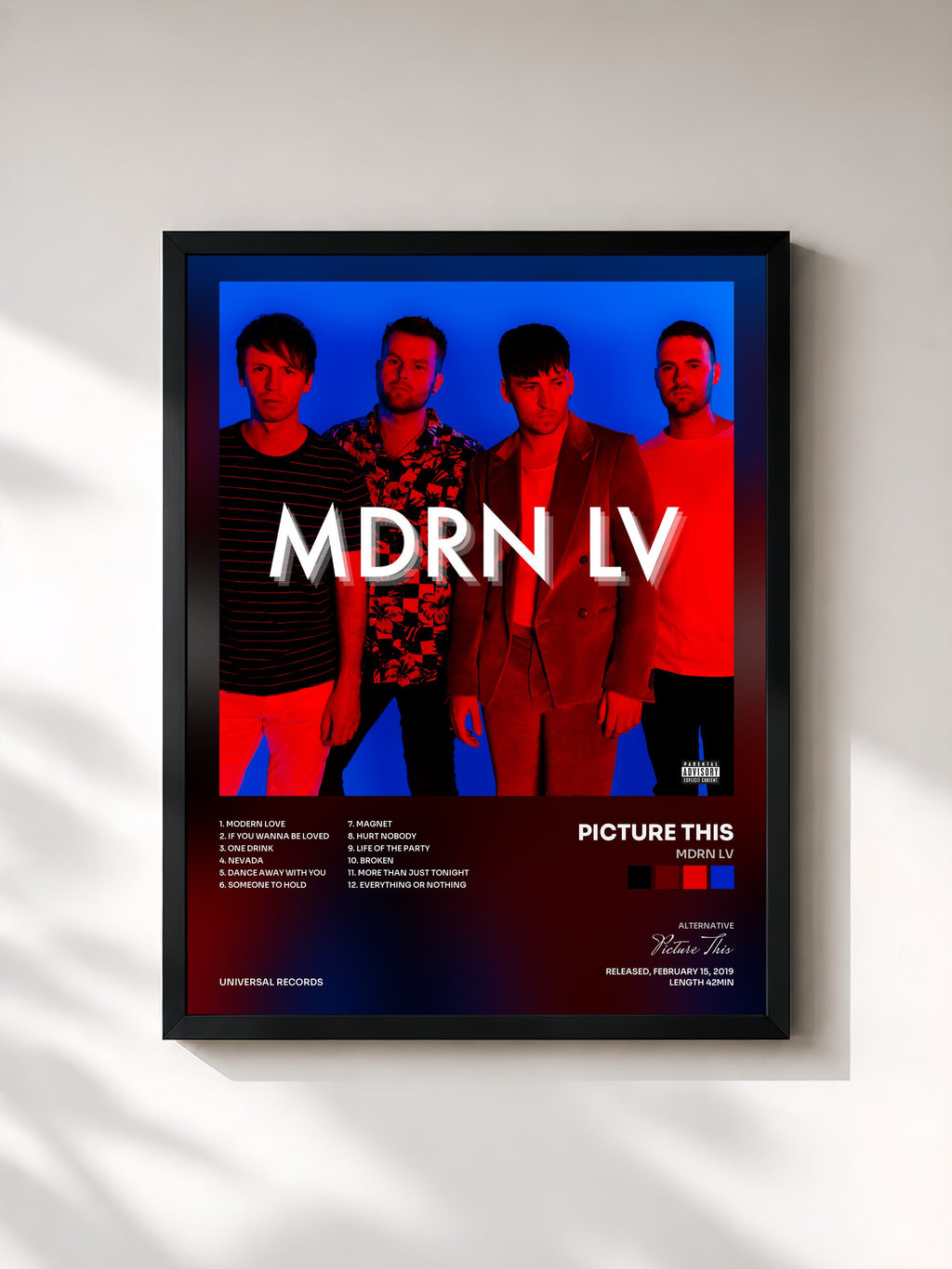 #noir Tableau de l'album MDRN LV de Picture This, cadre noir, imprimé et encadré en France