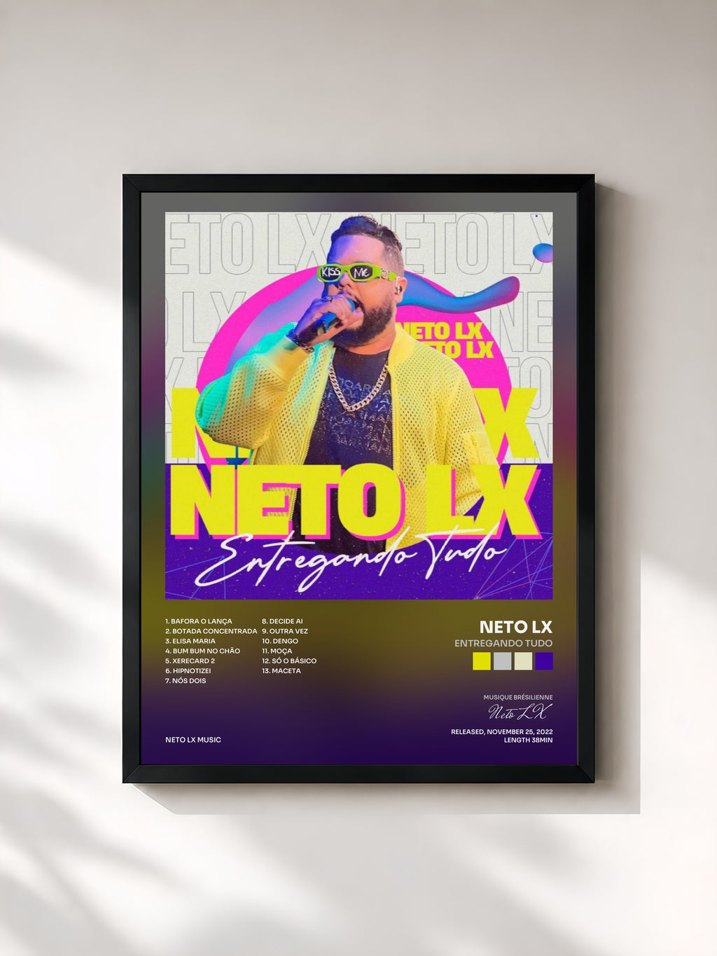#noir Tableau de l'album Entregando Tudo de Neto LX, cadre noir, imprimé et encadré en France