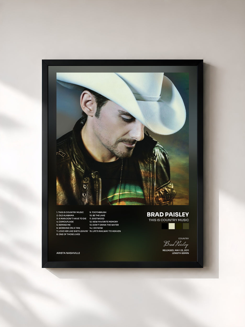 #noir Tableau de l'album This Is Country Music de Brad Paisley, cadre noir, imprimé et encadré en France