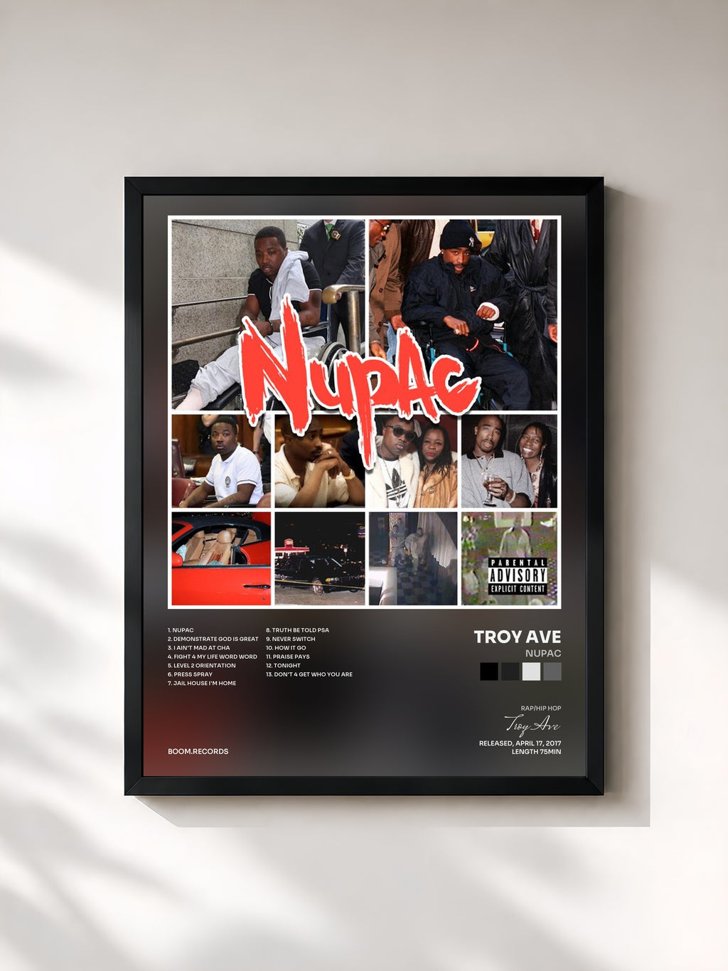 #noir Tableau de l'album Nupac de Troy Ave, cadre noir, imprimé et encadré en France