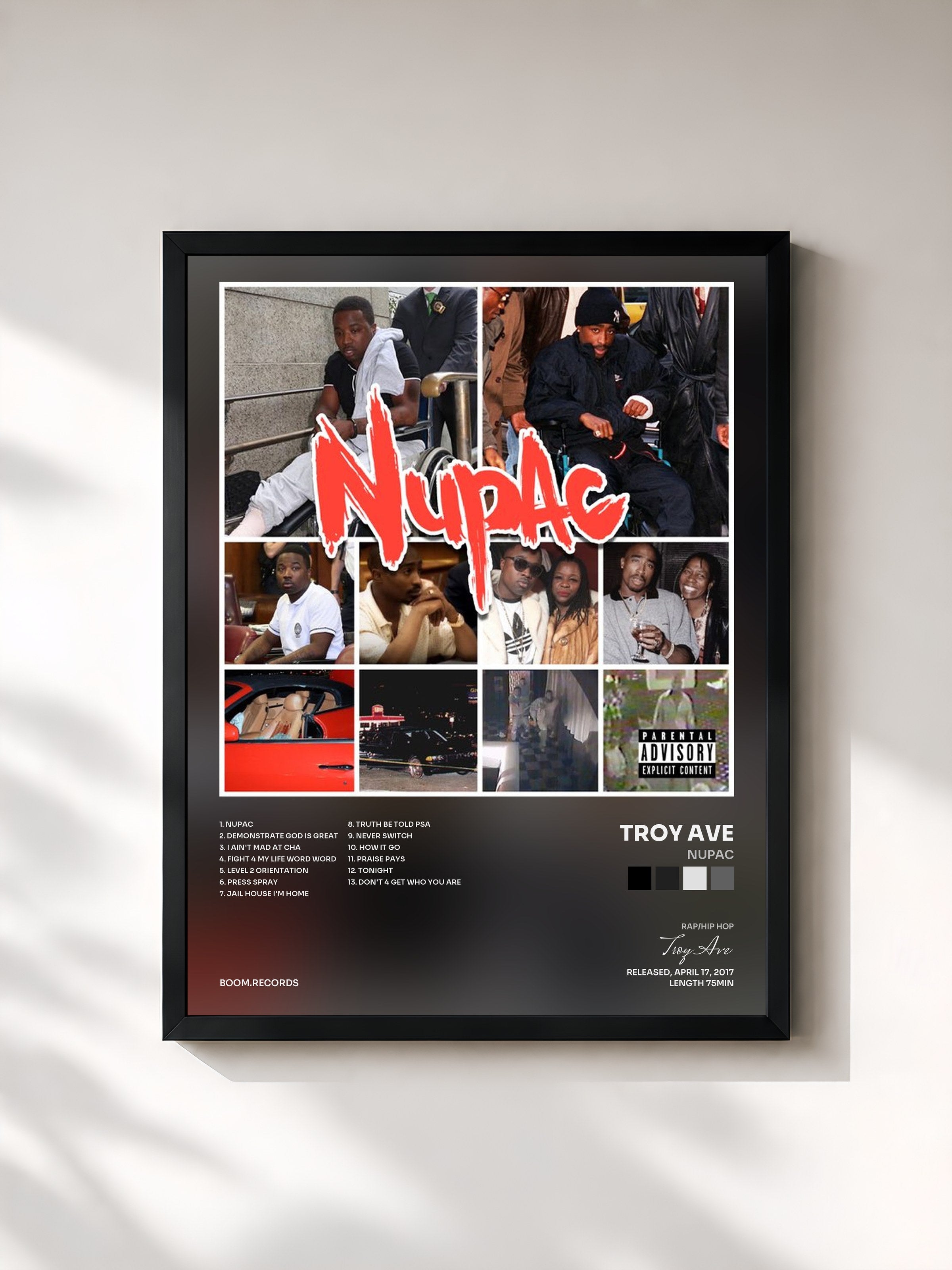 #noir Tableau de l'album Nupac de Troy Ave, cadre noir, imprimé et encadré en France