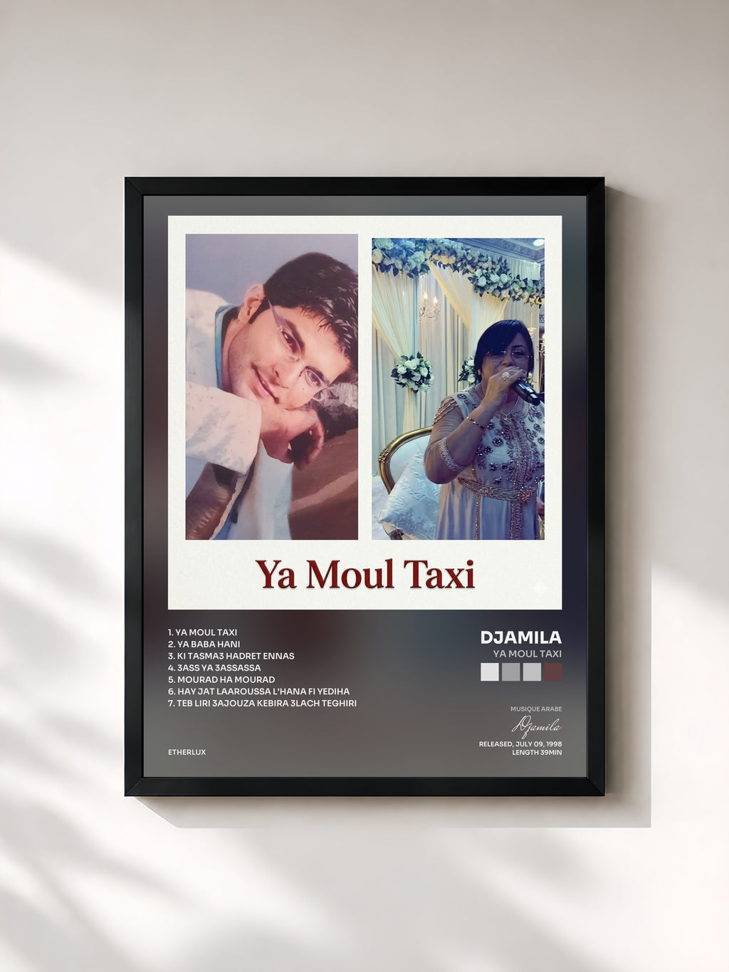 #noir Tableau de l'album Ya Moul Taxi de Djamila, cadre noir, imprimé et encadré en France