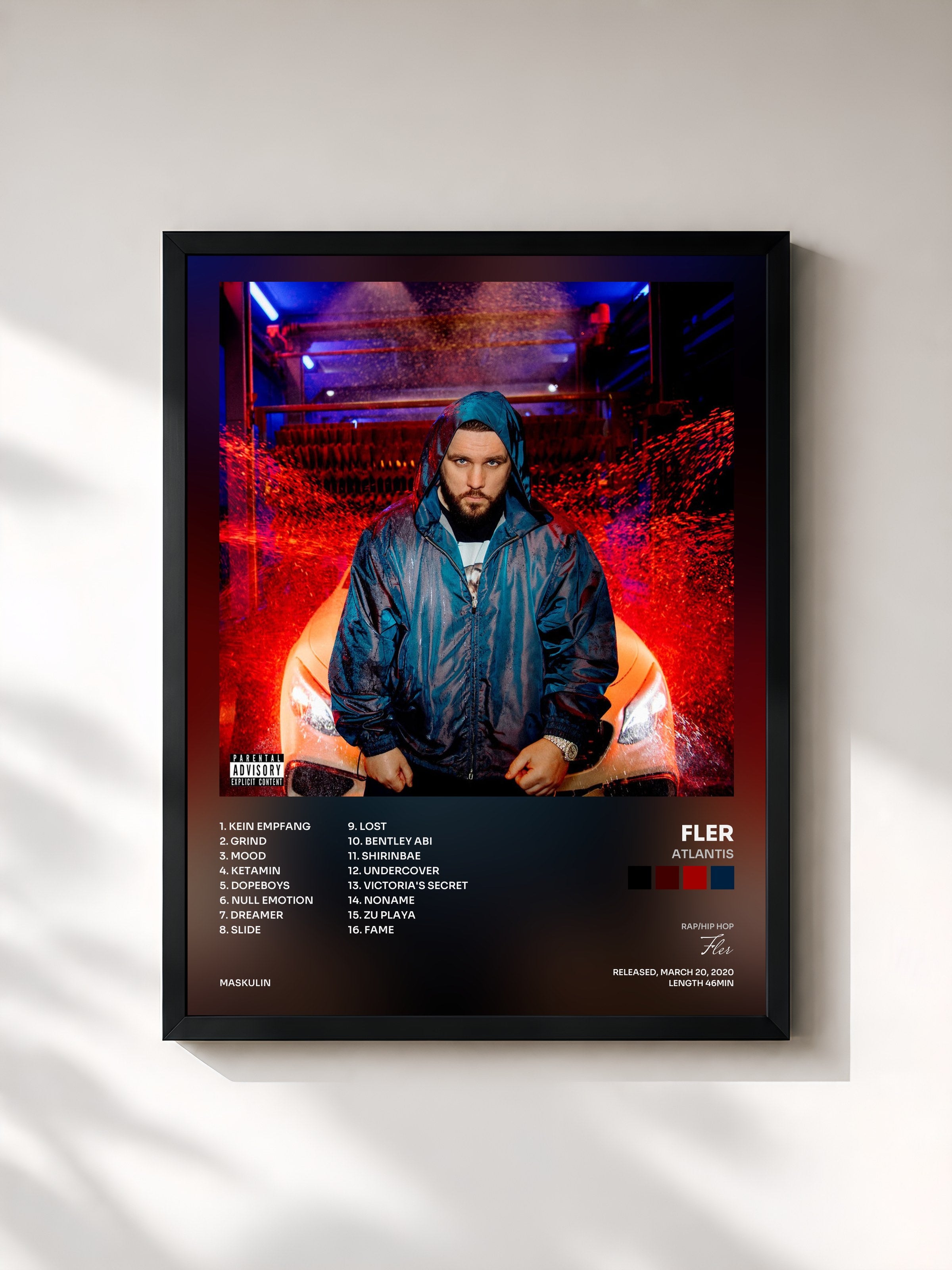 #noir Tableau de l'album ATLANTIS de Fler, cadre noir, imprimé et encadré en France