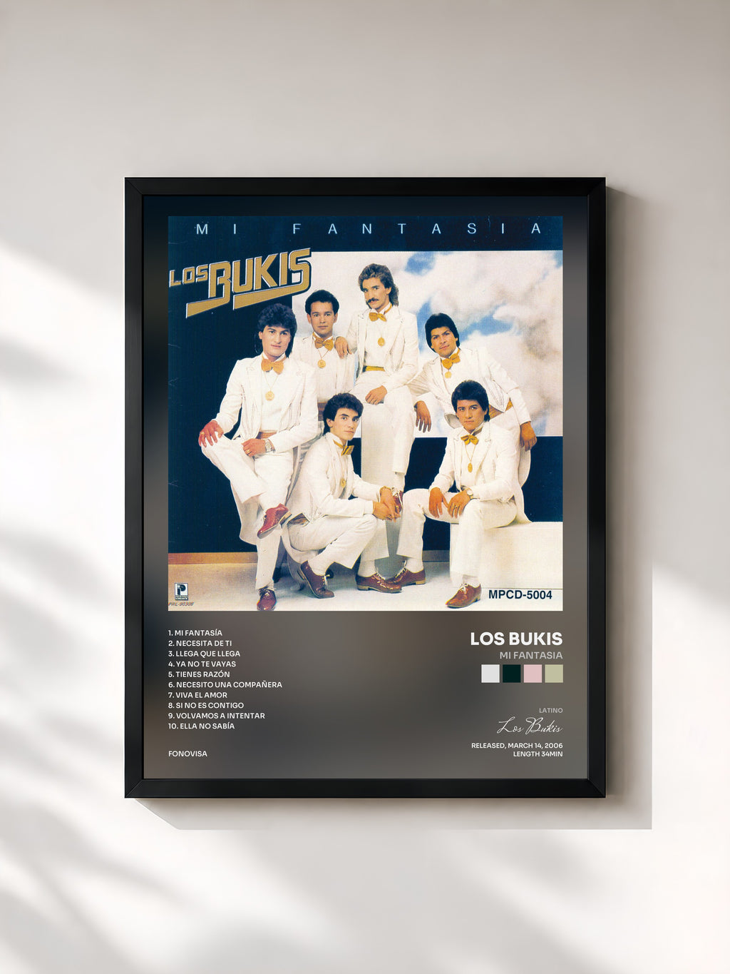 #noir Tableau de l'album Mi Fantasia de Los Bukis, cadre noir, imprimé et encadré en France