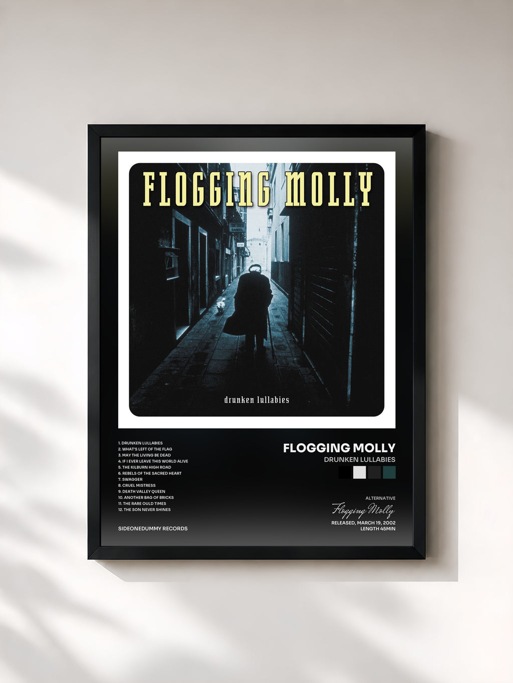 #noir Tableau de l'album Drunken Lullabies de Flogging Molly, cadre noir, imprimé et encadré en France