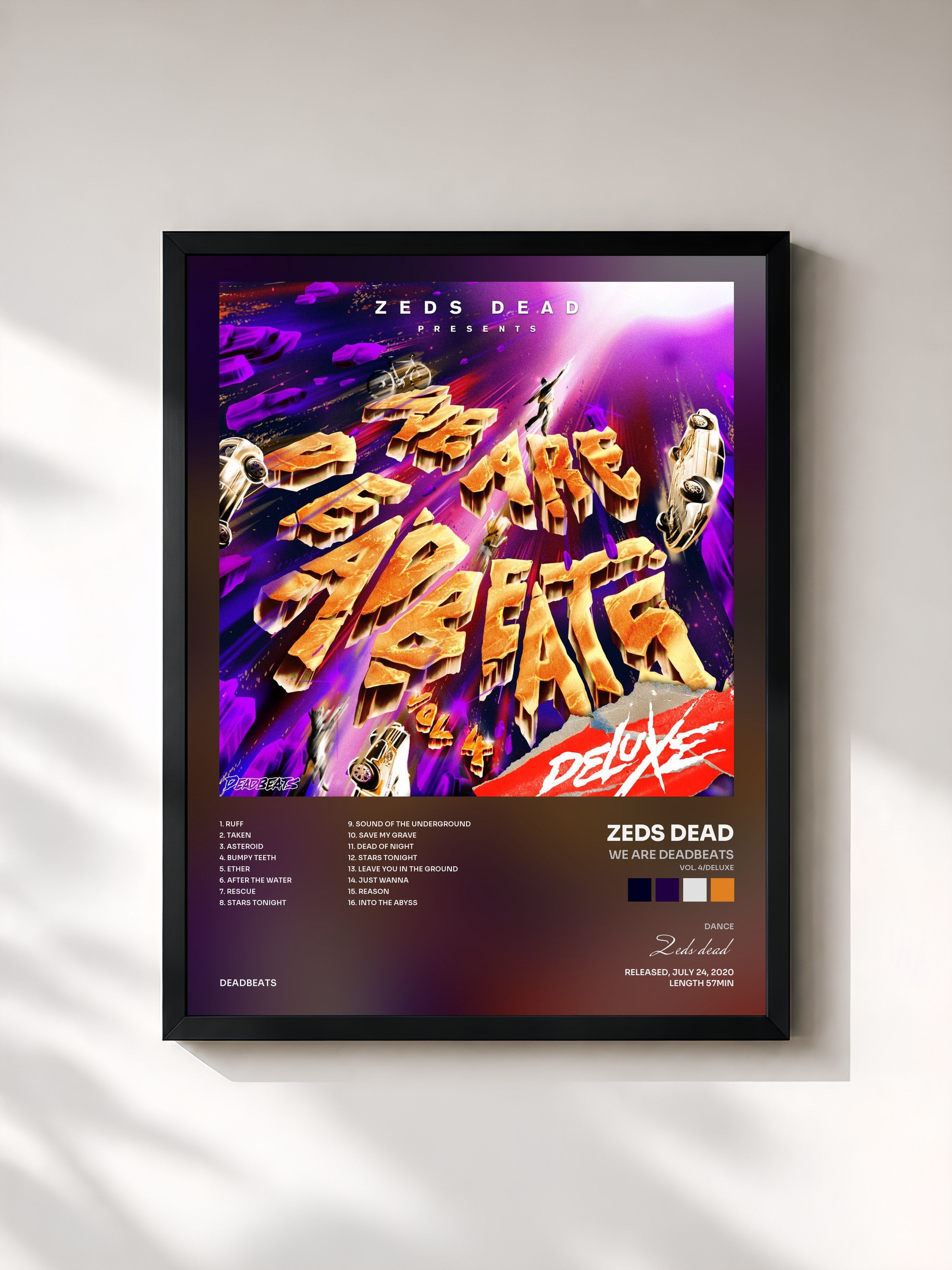 #noir Tableau de l'album We Are Deadbeats (Vol. 4/Deluxe) de Zeds dead, cadre noir, imprimé et encadré en France