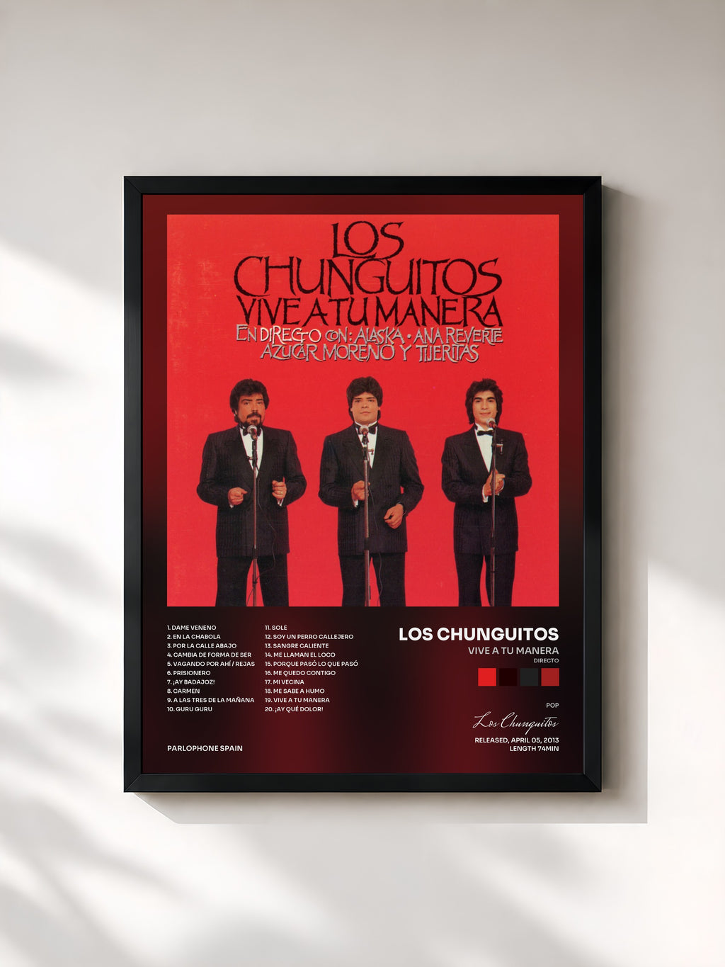 #noir Tableau de l'album Vive A Tu Manera (Directo) de Los Chunguitos, cadre noir, imprimé et encadré en France