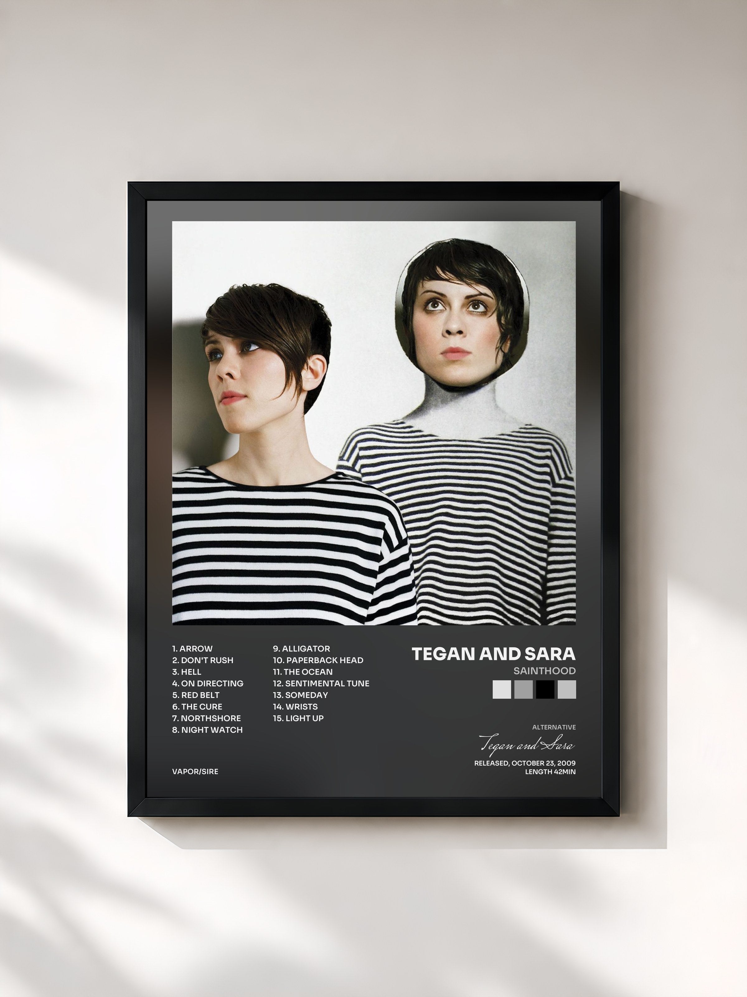 #noir Tableau de l'album Sainthood de Tegan and Sara, cadre noir, imprimé et encadré en France