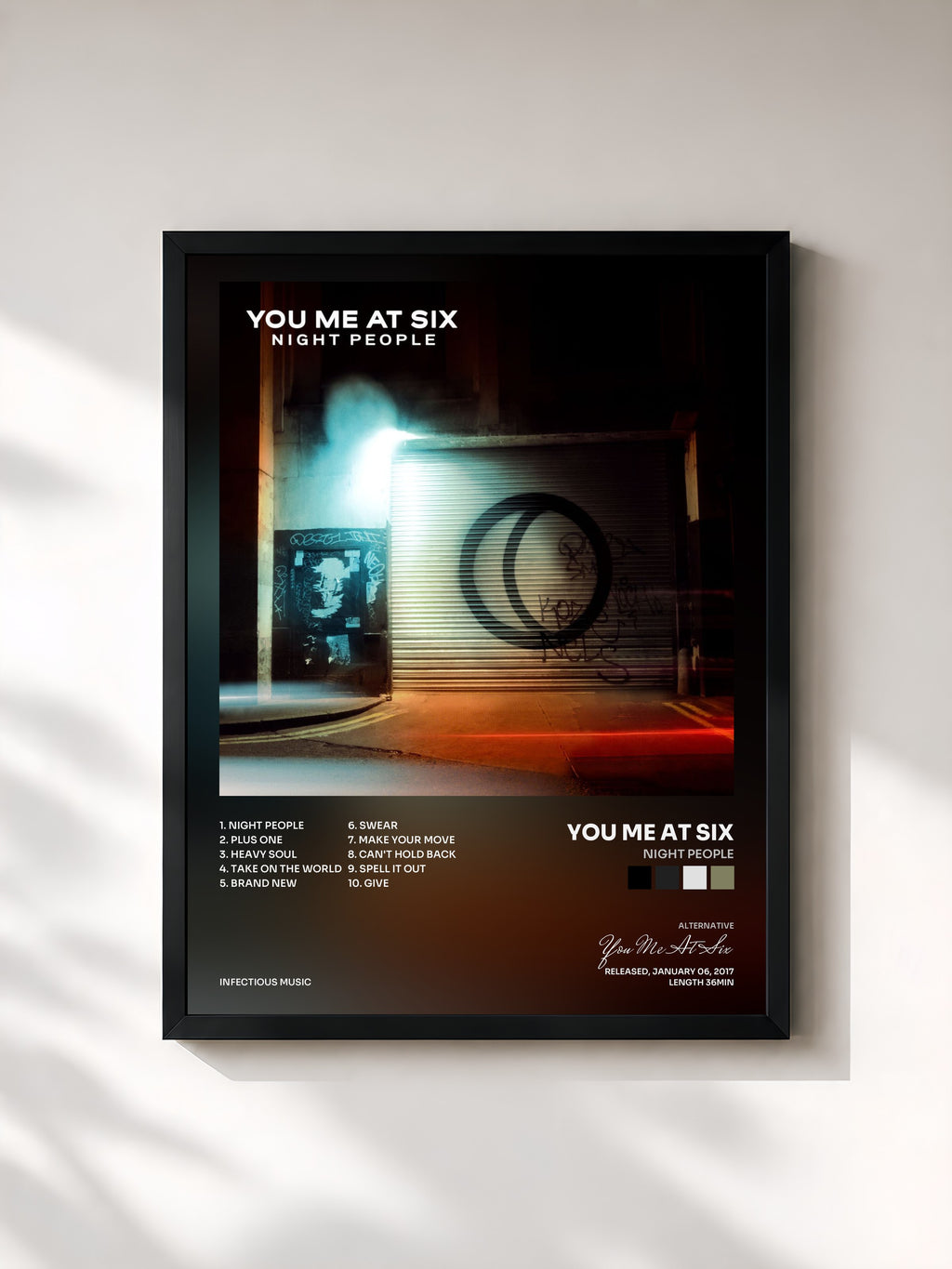 #noir Tableau de l'album Night People de You Me At Six, cadre noir, imprimé et encadré en France