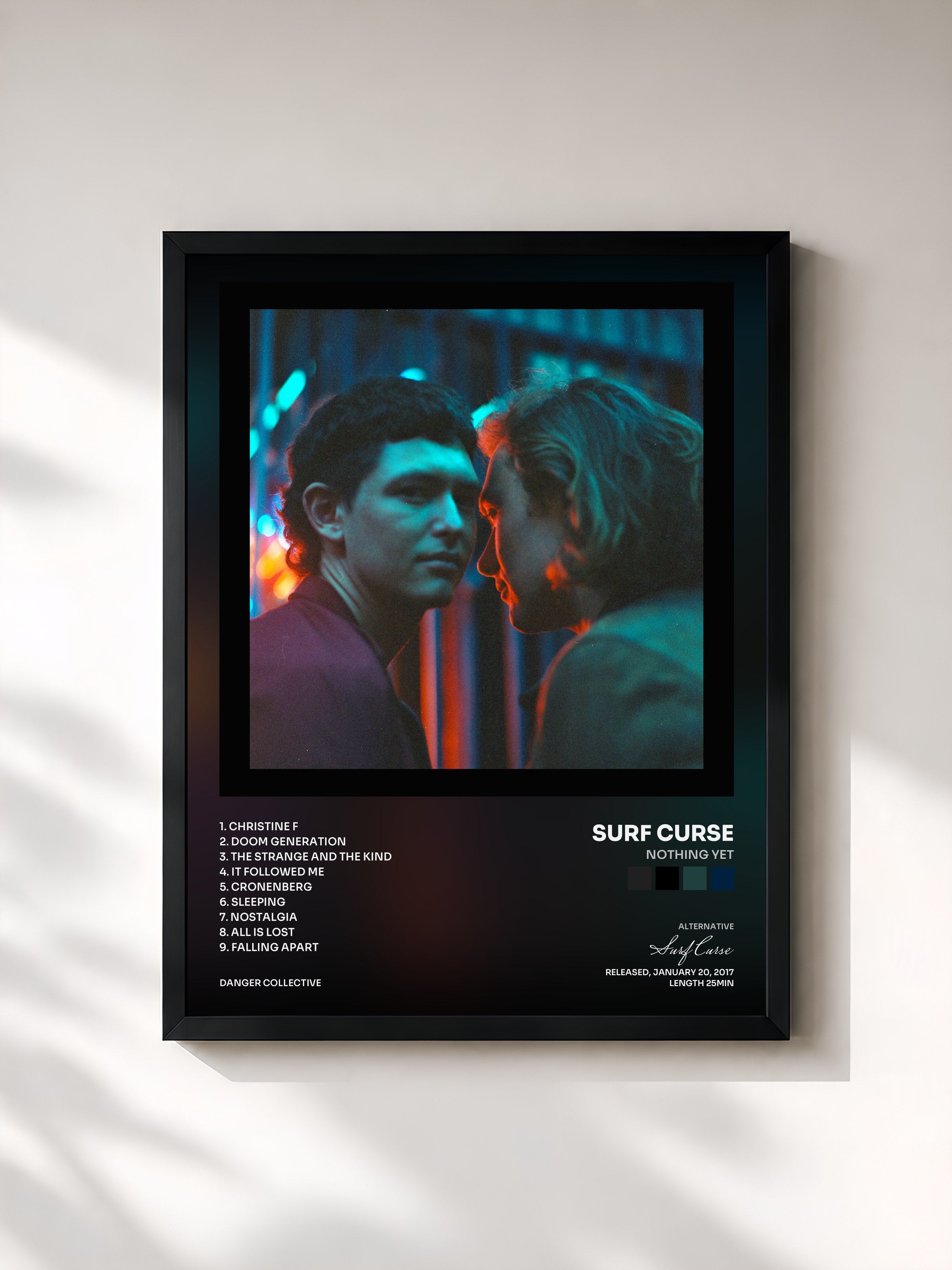 #noir Tableau de l'album Nothing Yet de Surf Curse, cadre noir, imprimé et encadré en France
