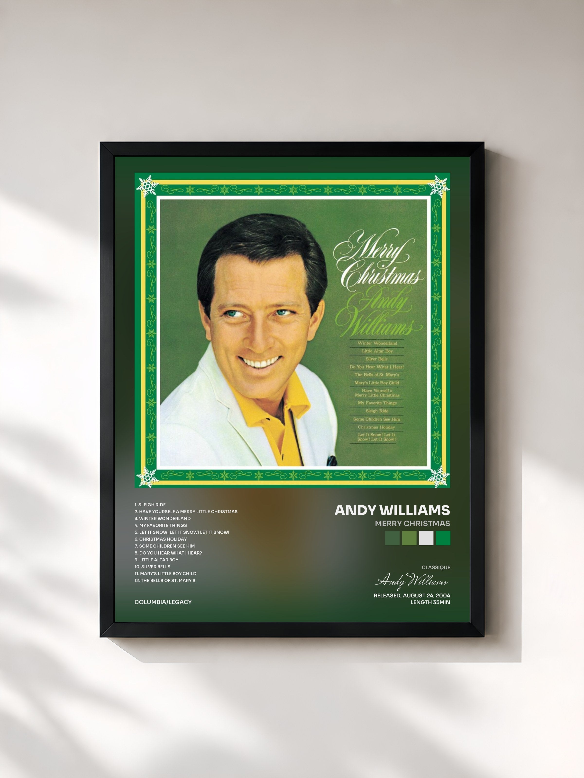#noir Tableau de l'album Merry Christmas de Andy Williams, cadre noir, imprimé et encadré en France