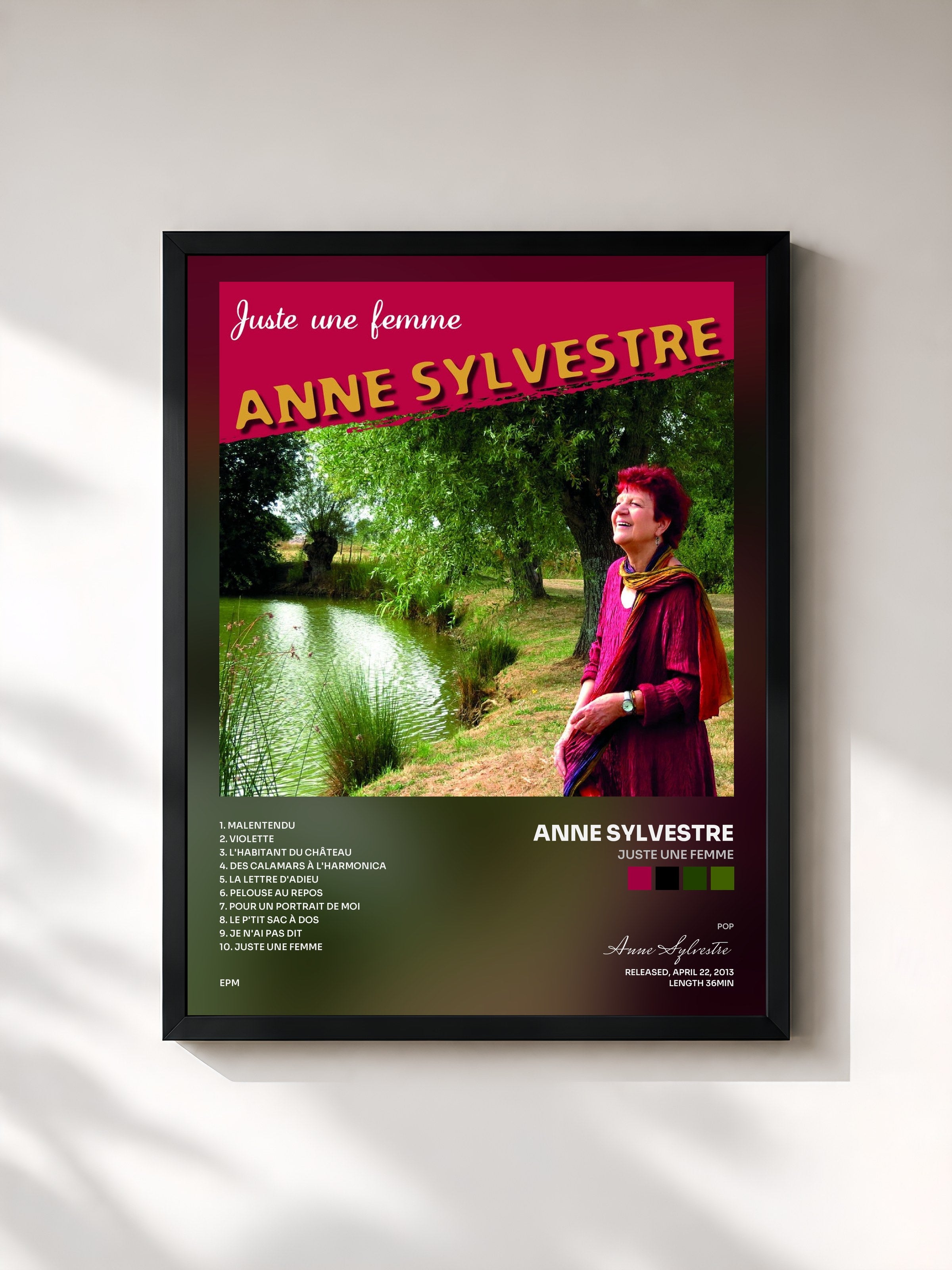 #noir Tableau de l'album Juste une femme de Anne Sylvestre, cadre noir, imprimé et encadré en France