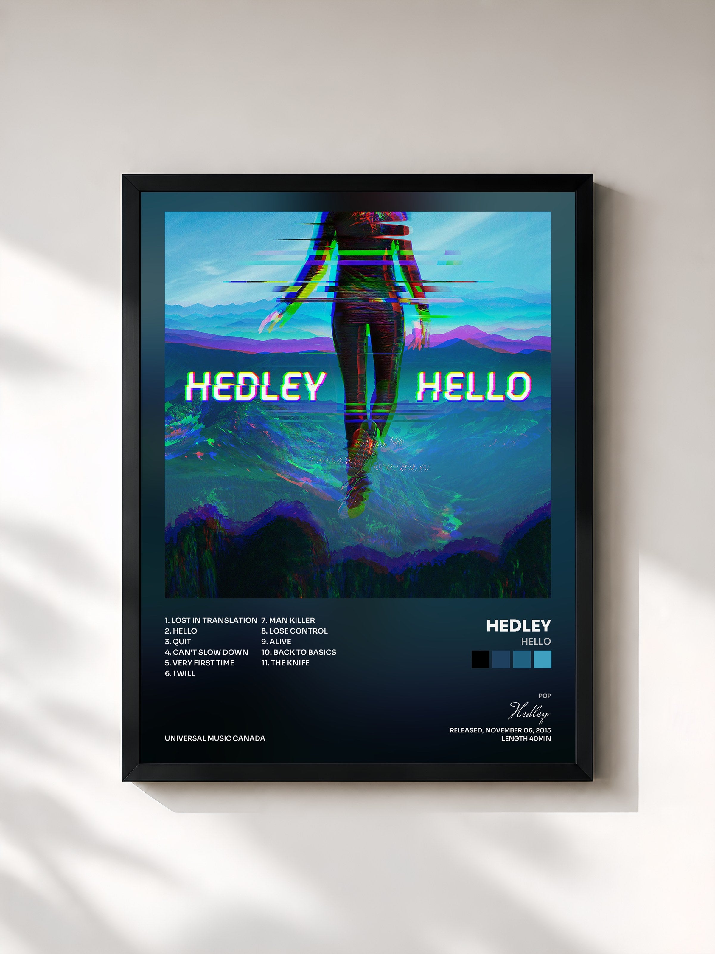 #noir Tableau de l'album Hello de Hedley, cadre noir, imprimé et encadré en France