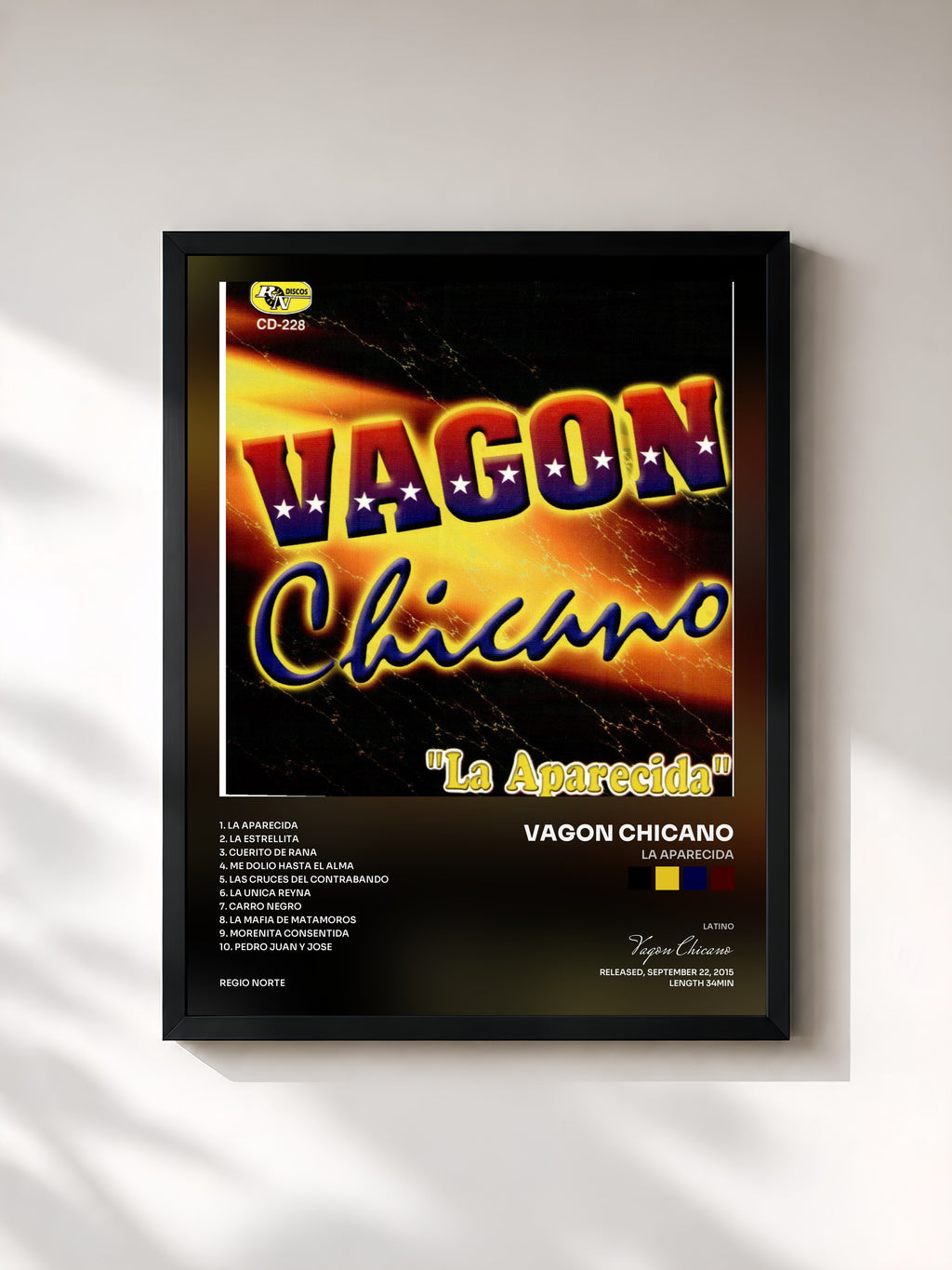 #noir Tableau de l'album La Aparecida de Vagon Chicano, cadre noir, imprimé et encadré en France